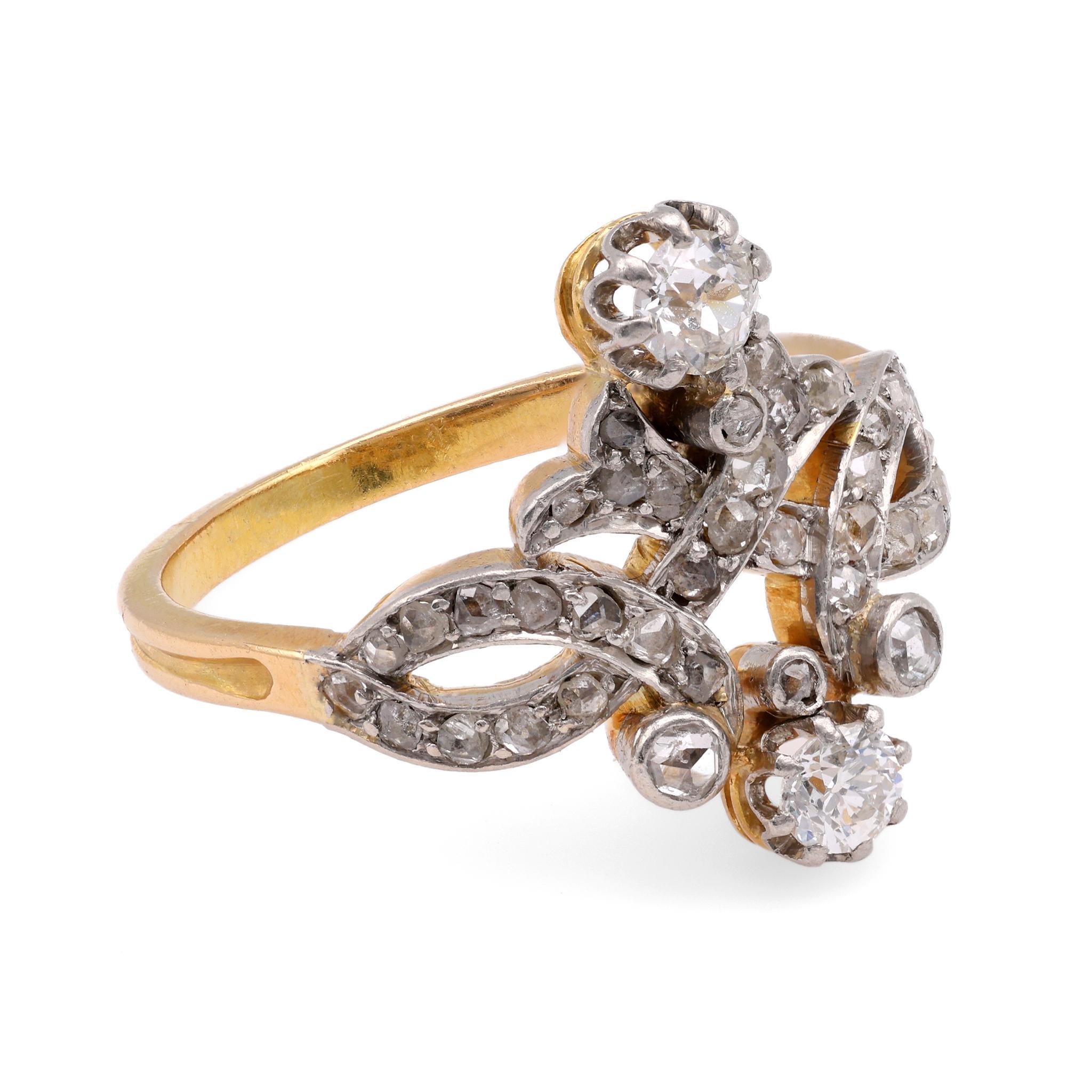 Belle Epoque Wirbelring aus 18 Karat Gelbgold und Silber mit Diamanten (Belle Époque)