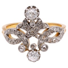 Belle Epoque Wirbelring aus 18 Karat Gelbgold und Silber mit Diamanten