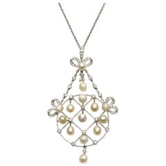 Belle Époque Diamond and Natural Pearl Pendant