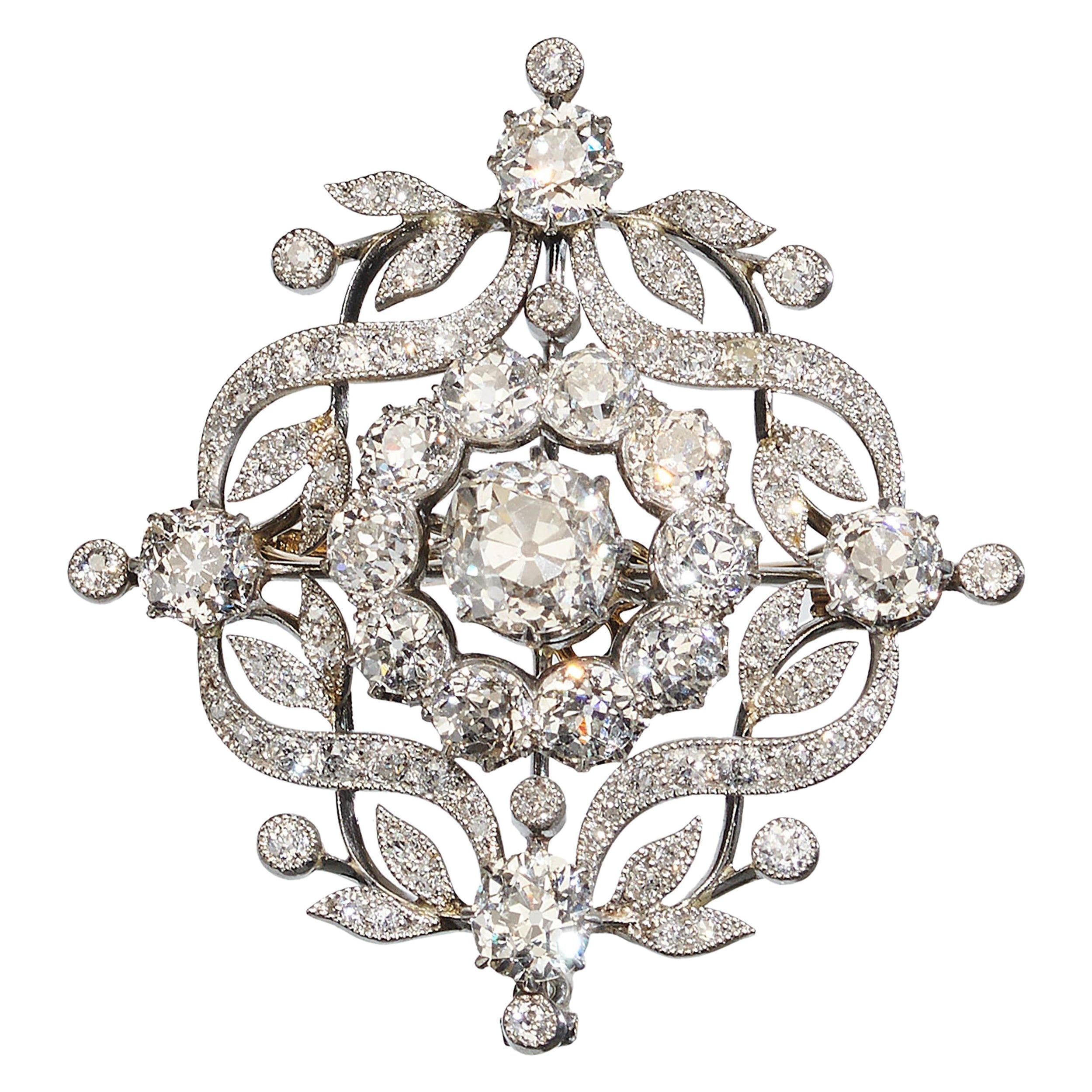 Broche Belle Époque en diamant et platine, vers 1910 en vente