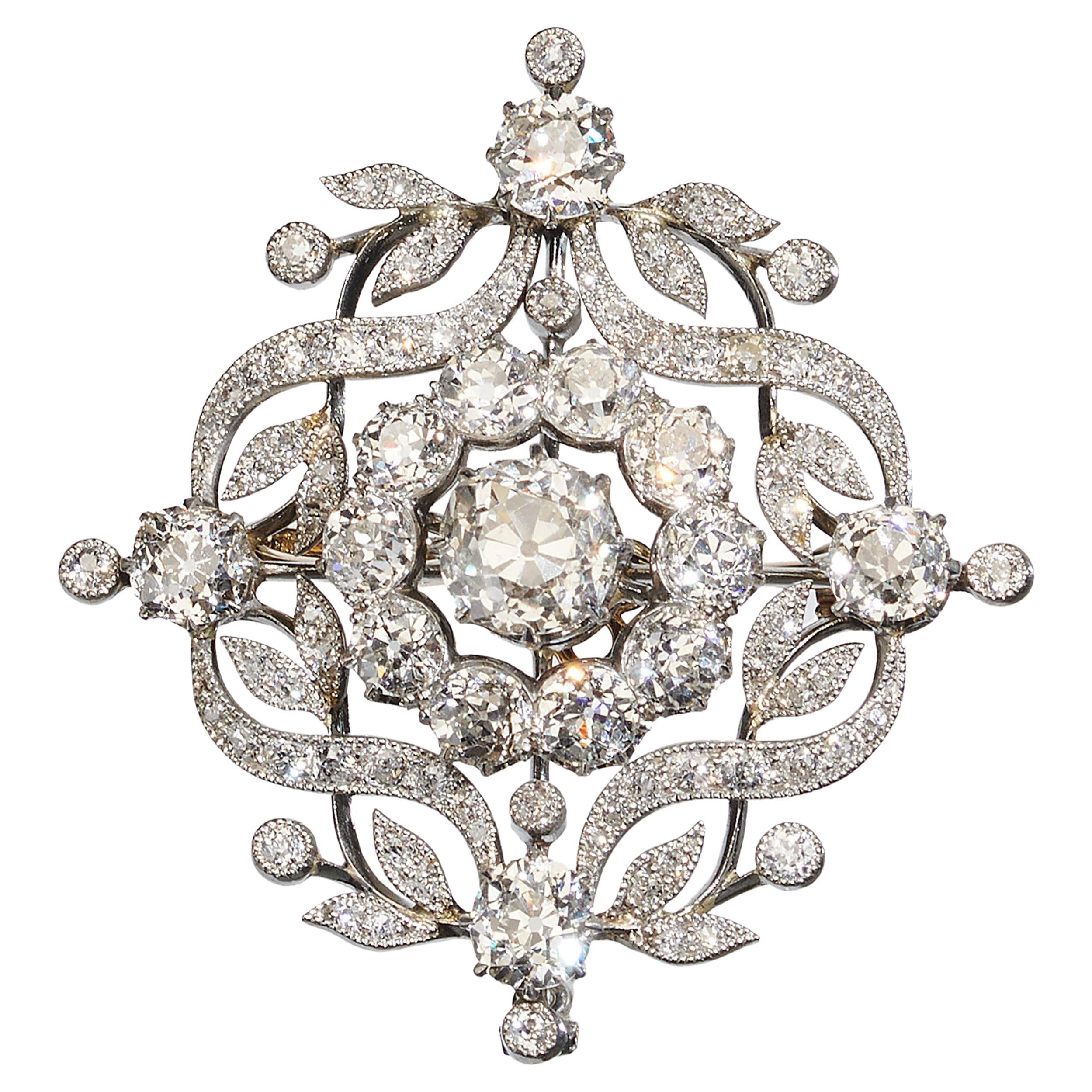 Broche Belle Époque en diamant et platine, vers 1910 en vente