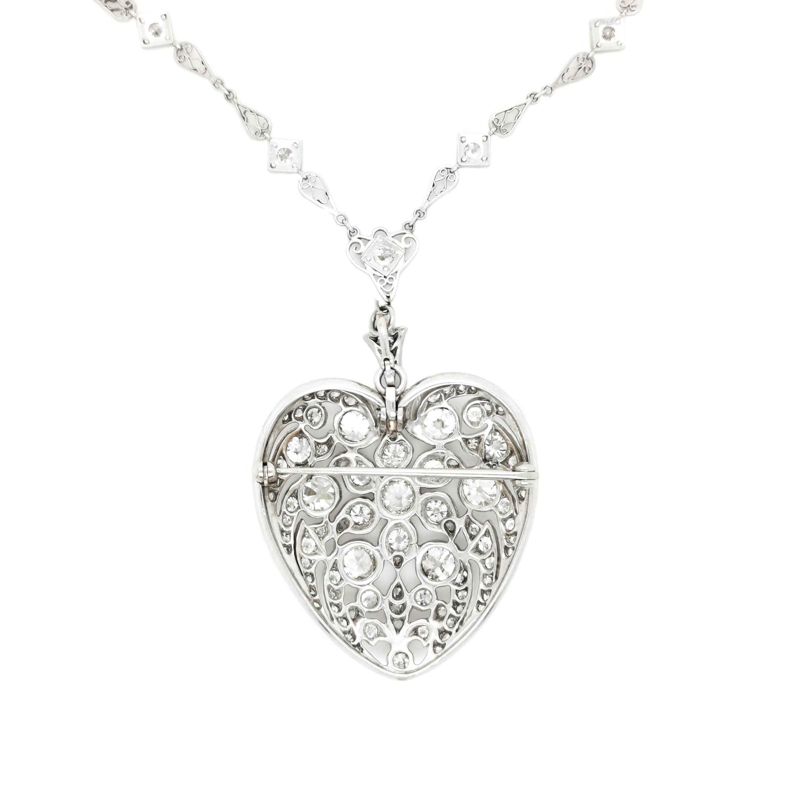 Rose Cut Belle Époque Diamond and Platinum Heart Pendant and Chain, circa 1910 For Sale