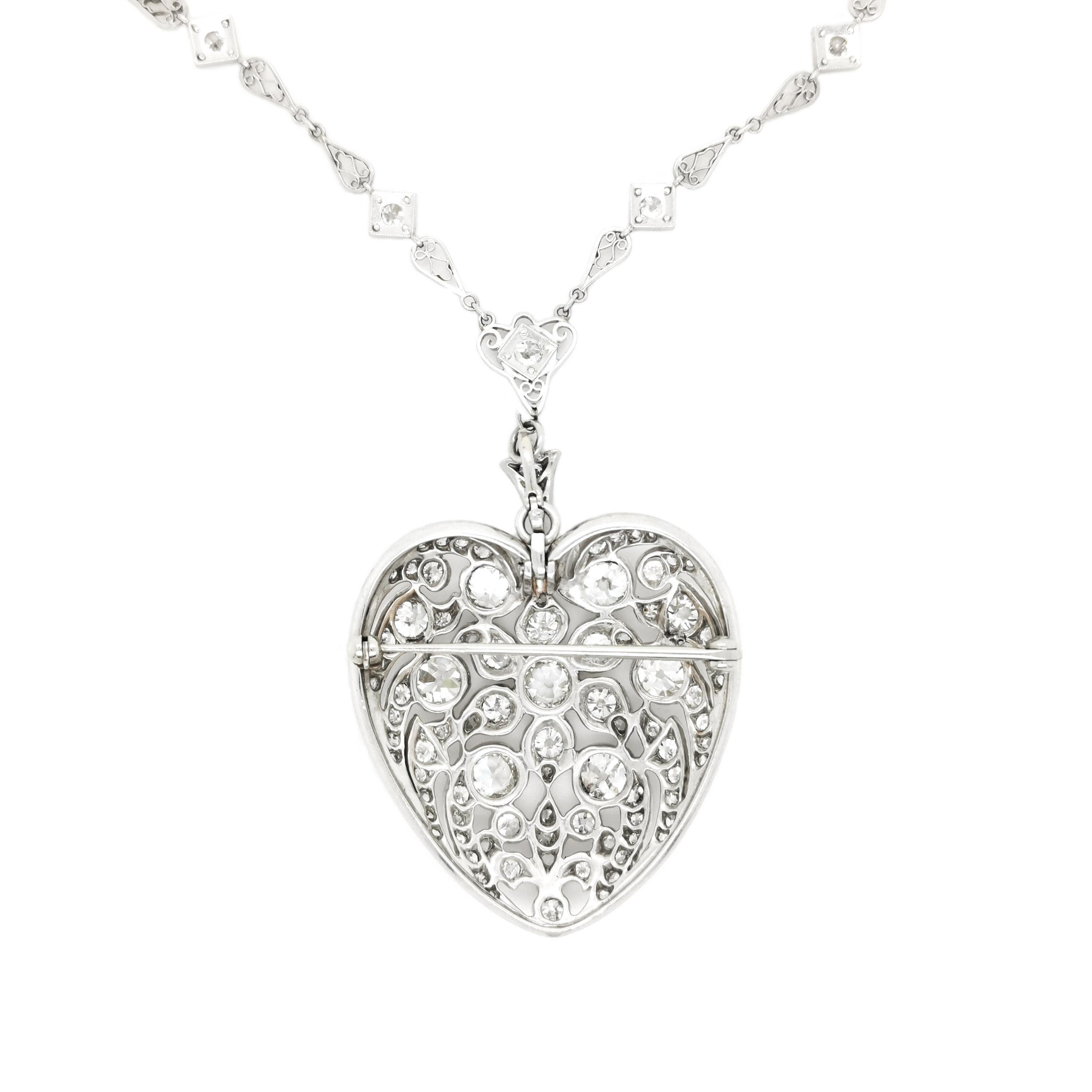 Pendentif en forme de cœur et chaîne en diamant et platine de la Belle Époque, vers 1910 Pour femmes en vente