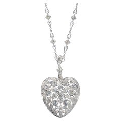 Antique Belle Époque Diamond and Platinum Heart Pendant and Chain, circa 1910