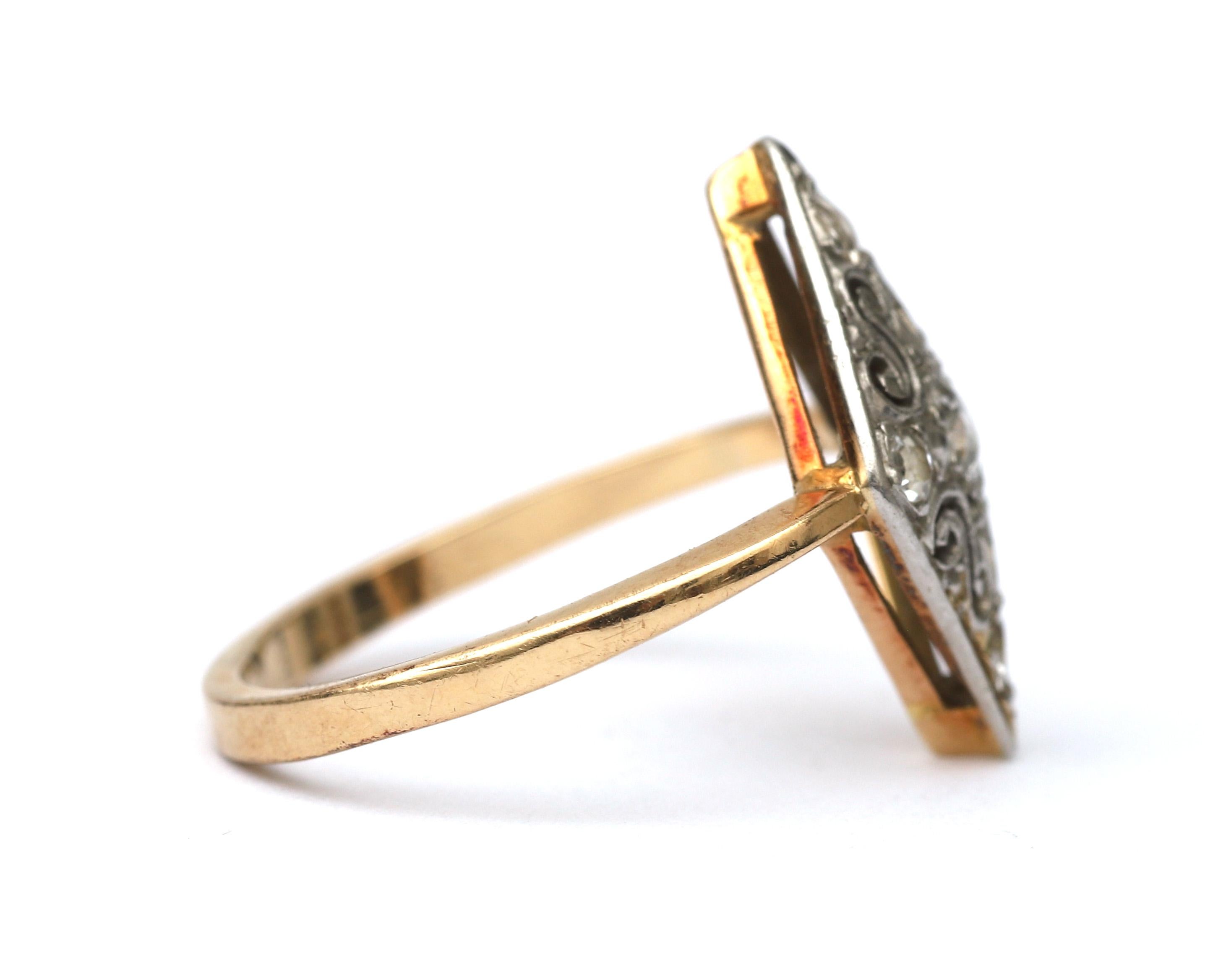 Old European Cut Belle Epoque Diamond and Platinum Navette Ring For Sale
