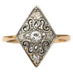 Antique Belle Epoque Diamond and Platinum Navette Ring
