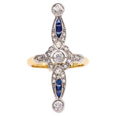 Belle Époque Diamond and Sapphire 18k Yellow Gold Platinum Ring