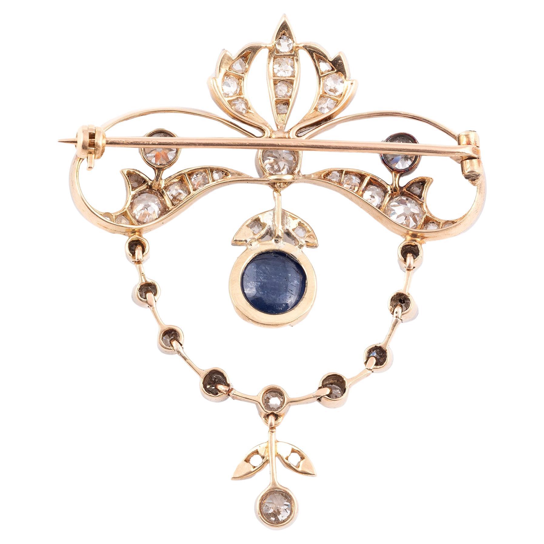 Women's Belle Époque Diamond And Sapphire Brooch For Sale