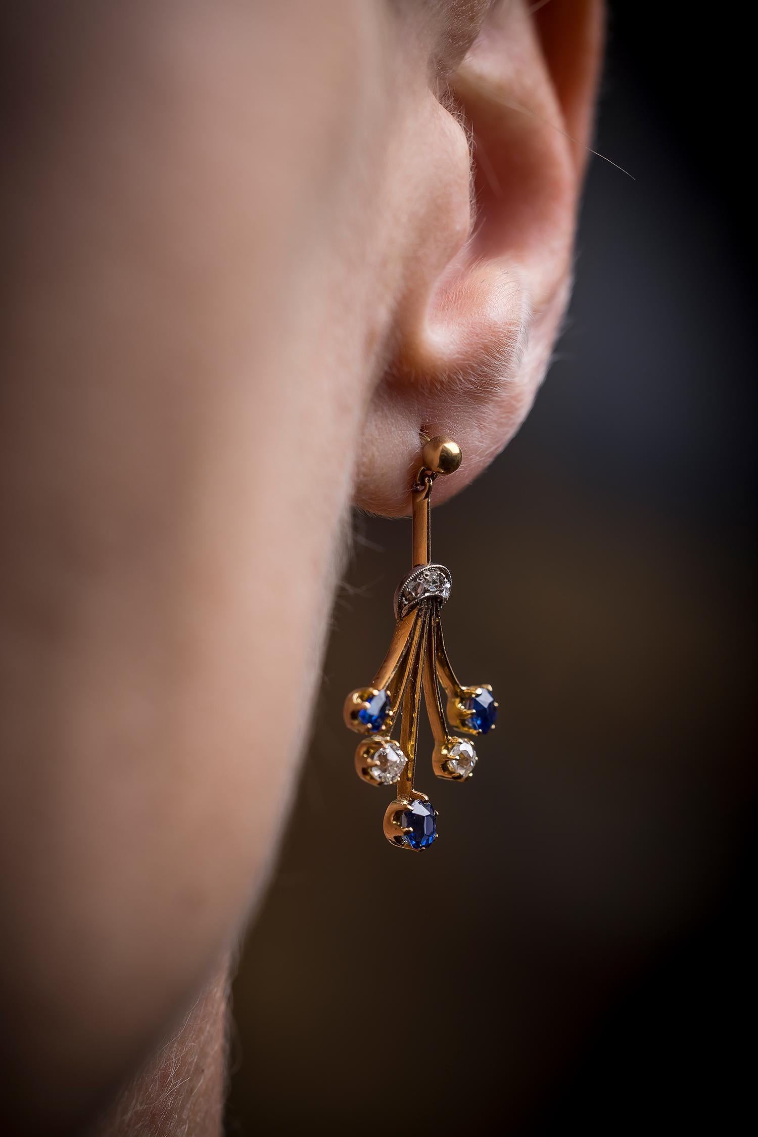 Old Mine Cut Belle Époque diamond and sapphire earrings