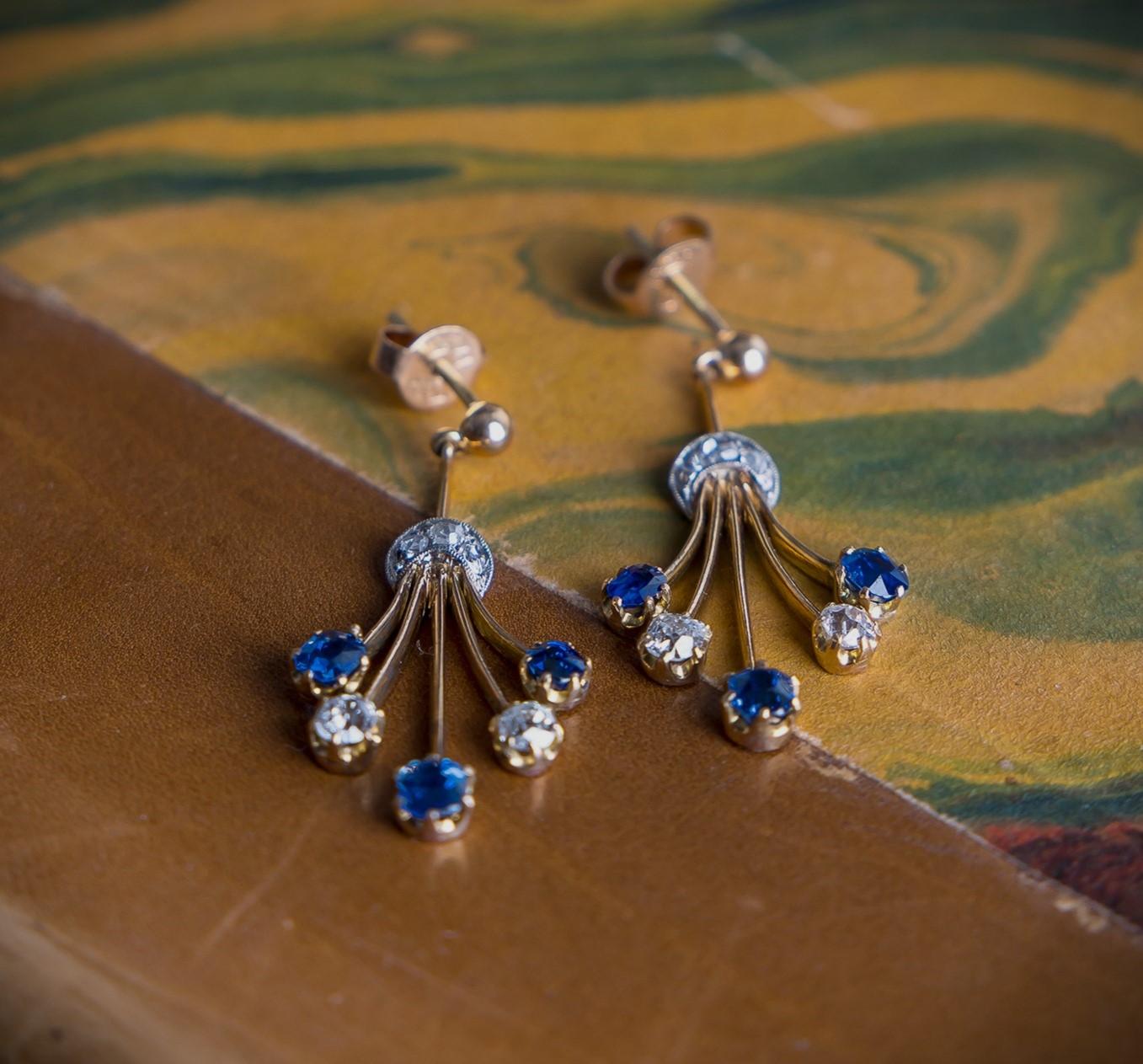 Belle Époque diamond and sapphire earrings In Good Condition In Malmö, SE