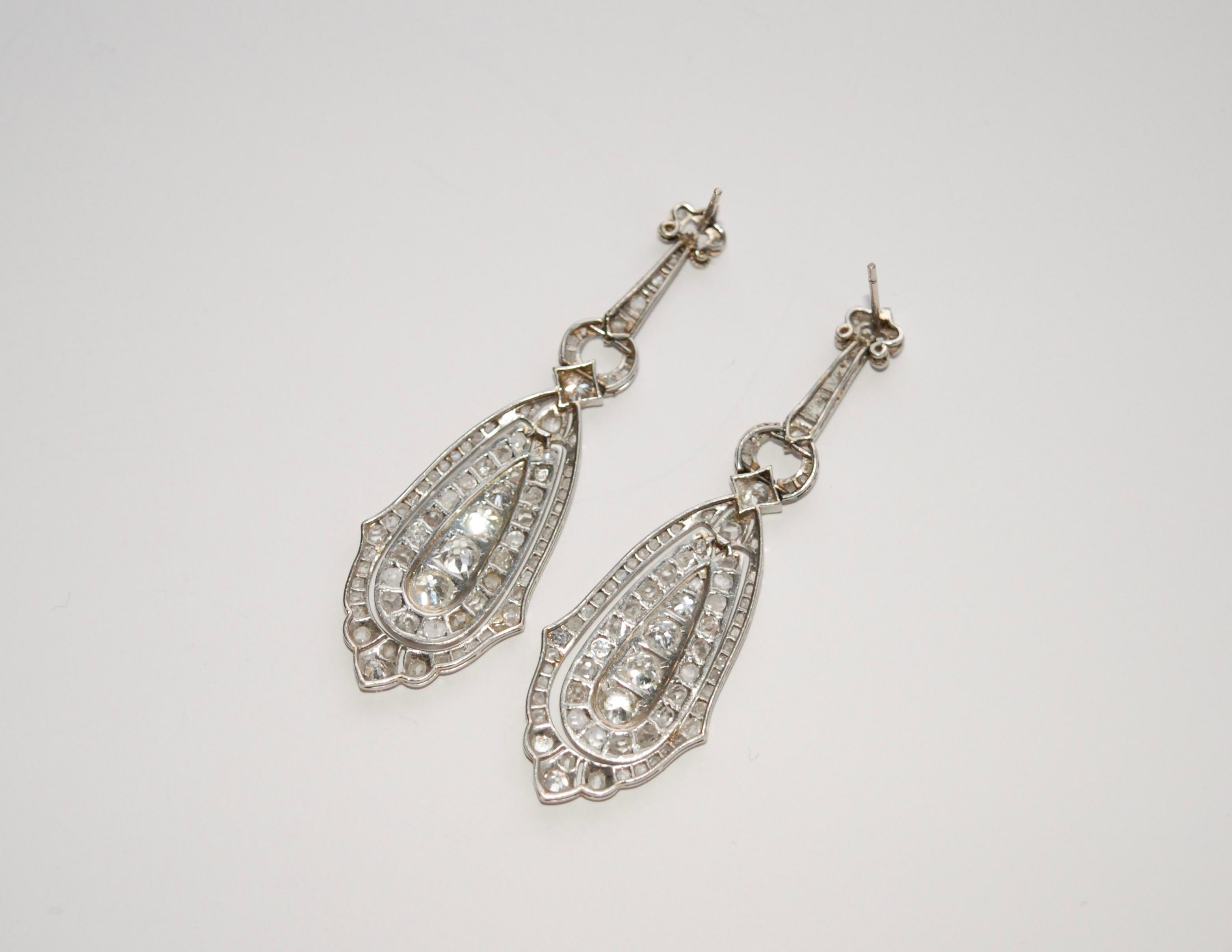 Orecchini a goccia con diamanti Belle Époque In condizioni buone in vendita a London, GB