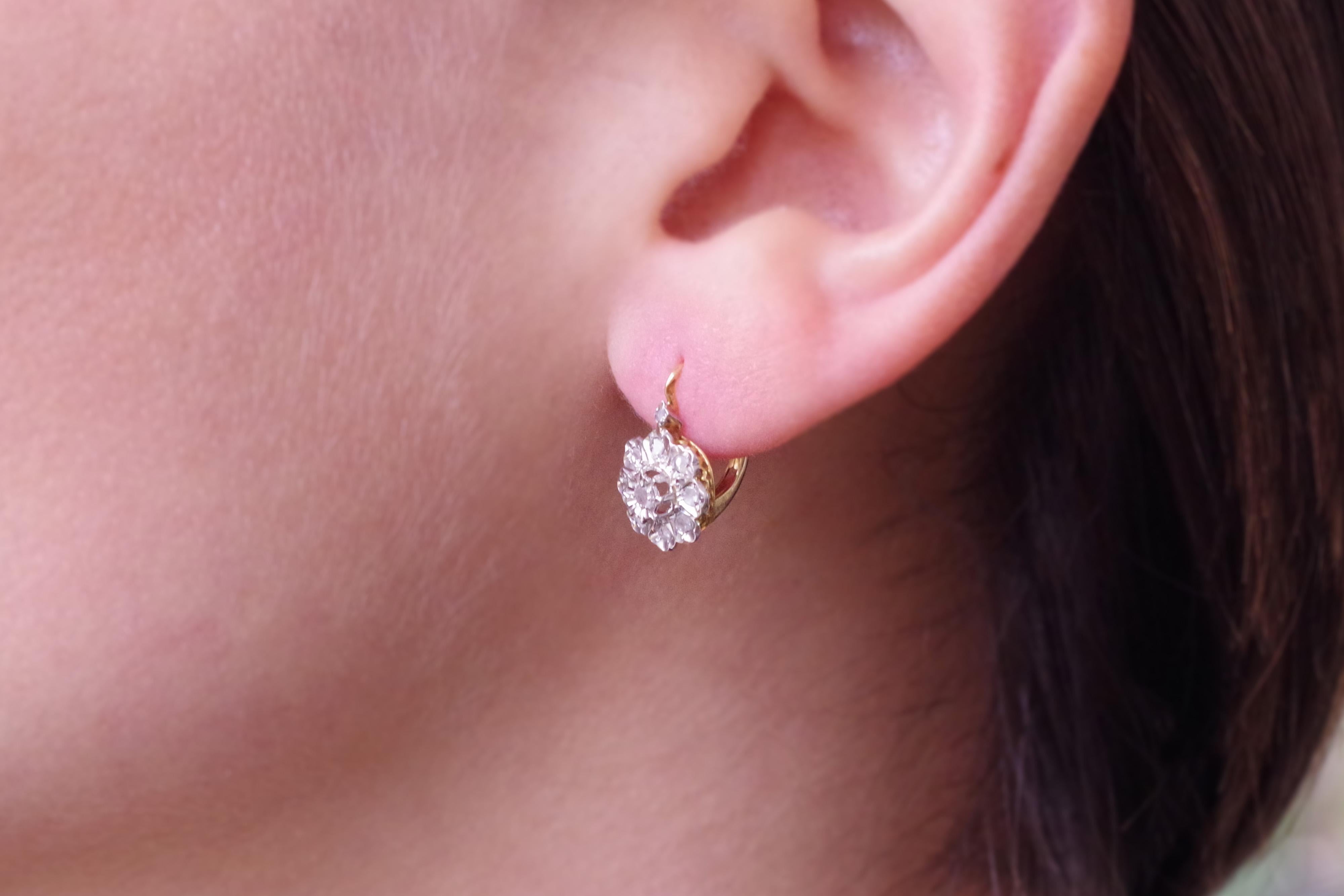 Rose Cut Belle Epoque diamond earrings in 18 karat yellow gold and platinum