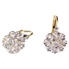 Antique Belle Epoque diamond earrings in 18 karat yellow gold and platinum