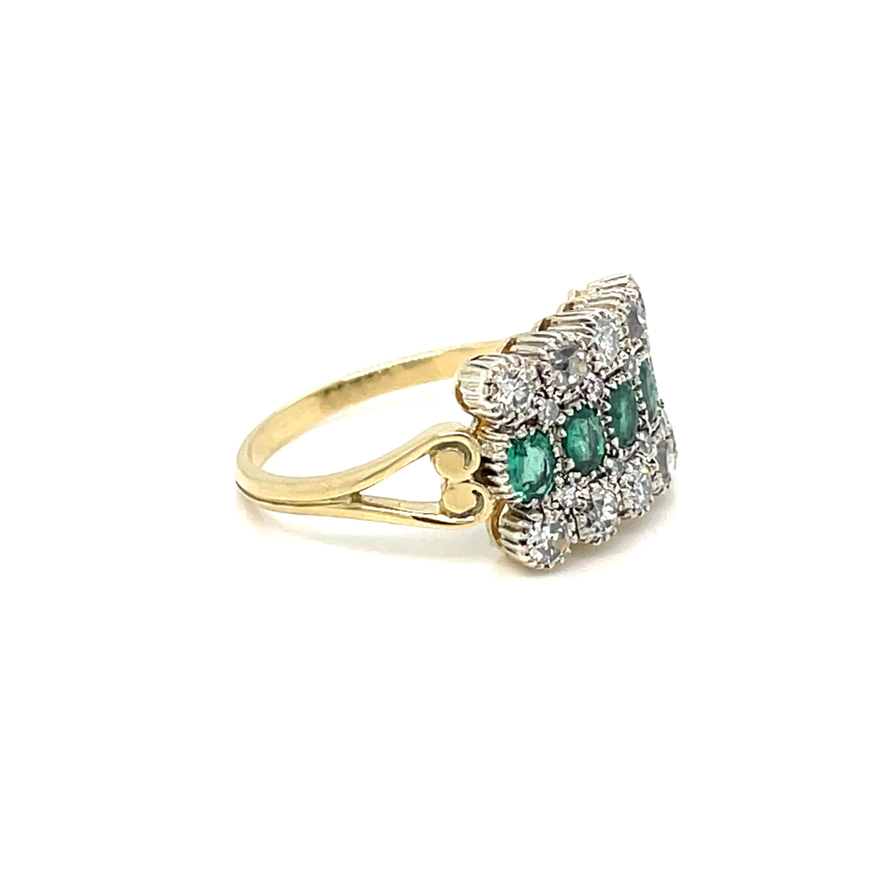 Art Deco Belle Époque Diamond Emerald Plaque Gold Ring