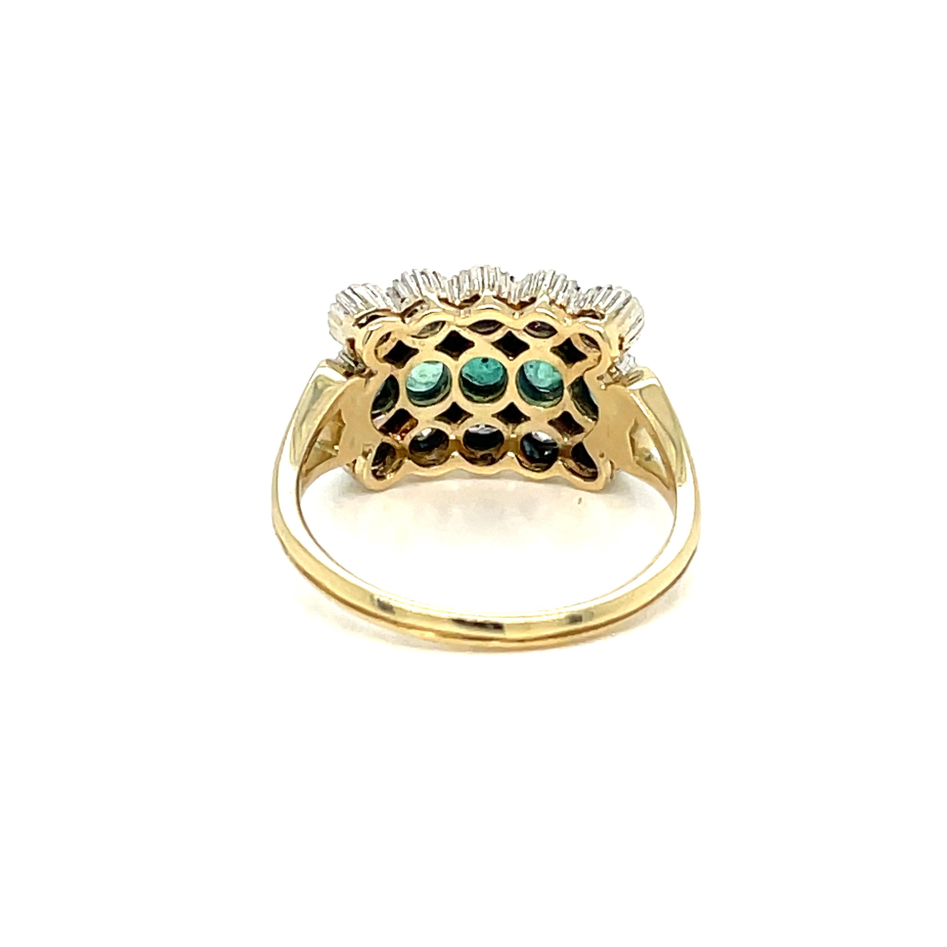 Belle Époque Diamond Emerald Plaque Gold Ring In Excellent Condition In Napoli, Italy