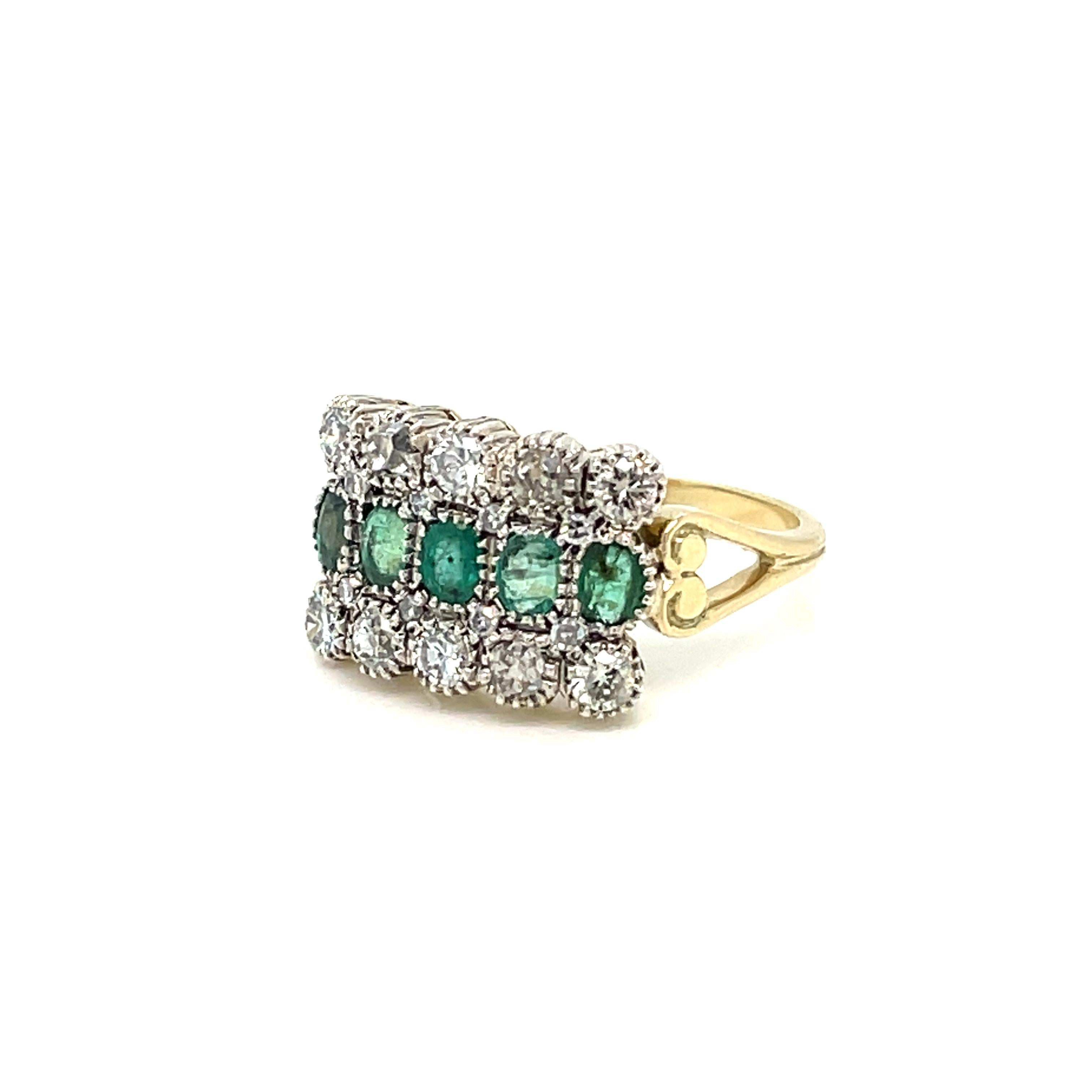 Belle Époque Diamond Emerald Plaque Gold Ring 1