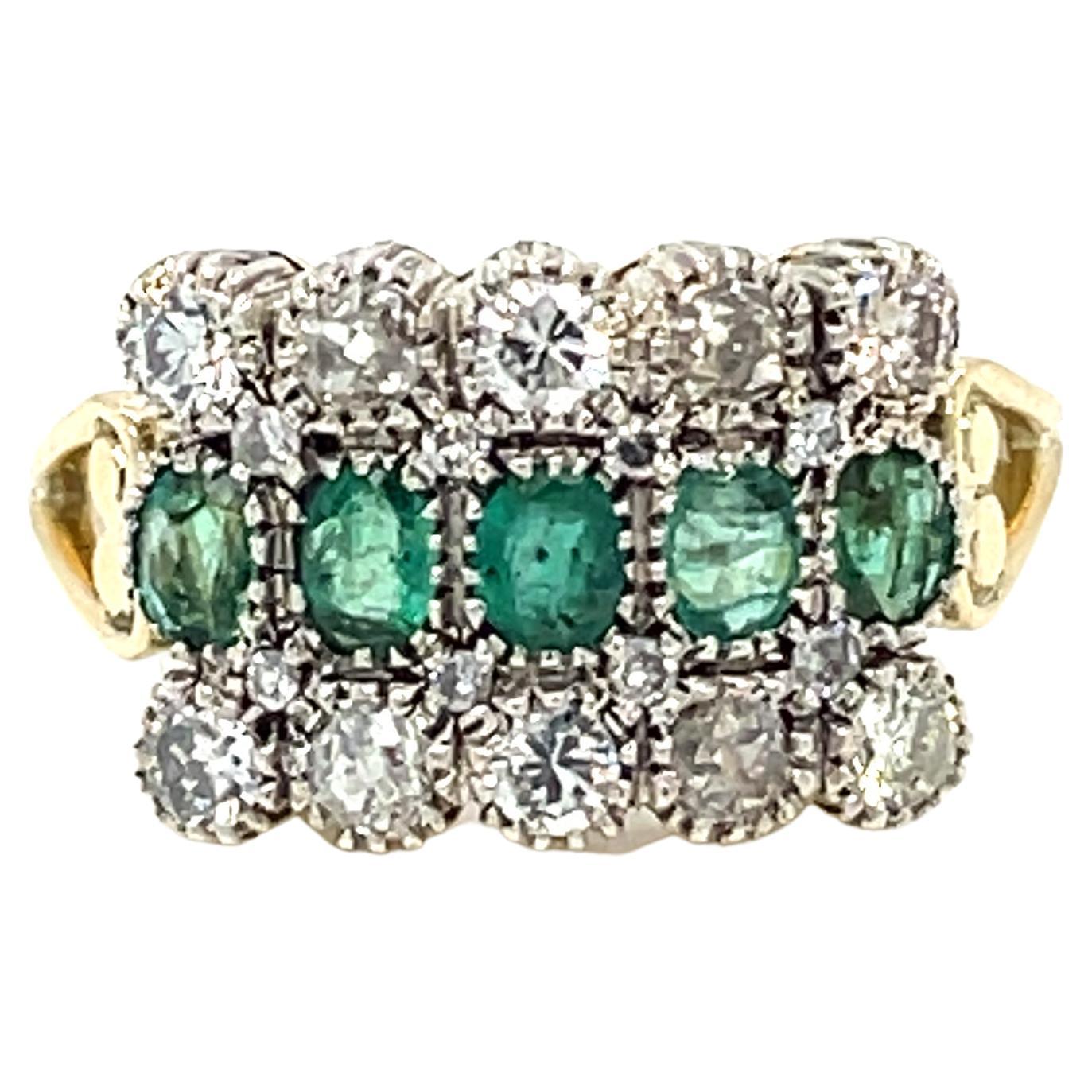 Belle Époque Diamond Emerald Plaque Gold Ring