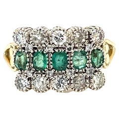 Antique Belle Époque Diamond Emerald Plaque Gold Ring