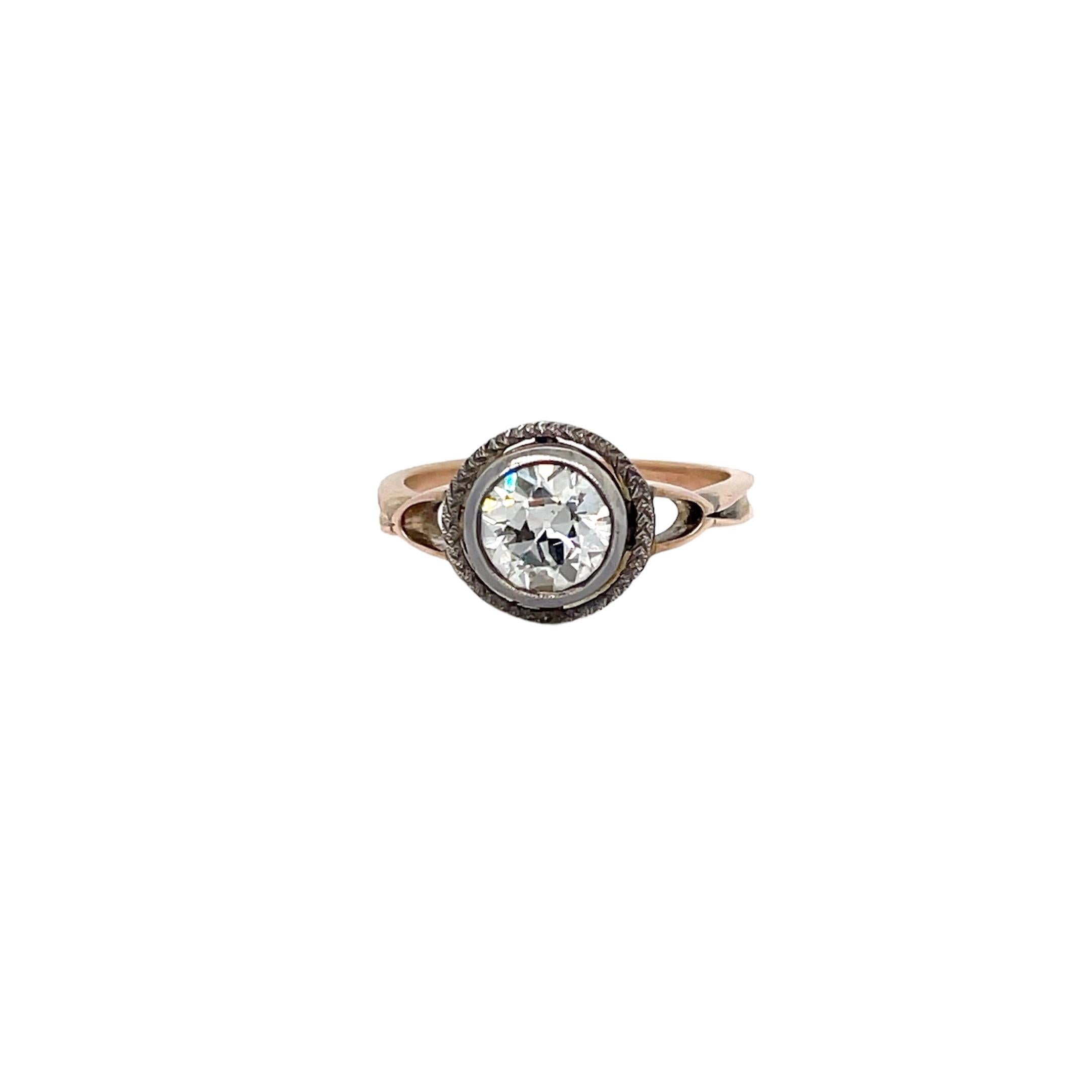 Old Mine Cut Belle Epoque Diamond Gold and Silver Engagement Ring For Sale
