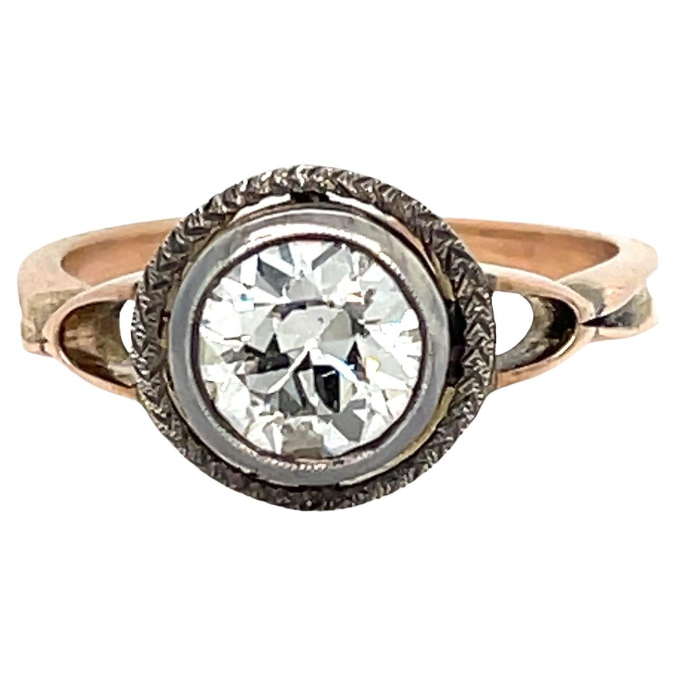 Belle Epoque Diamond Gold and Silver Engagement Ring For Sale