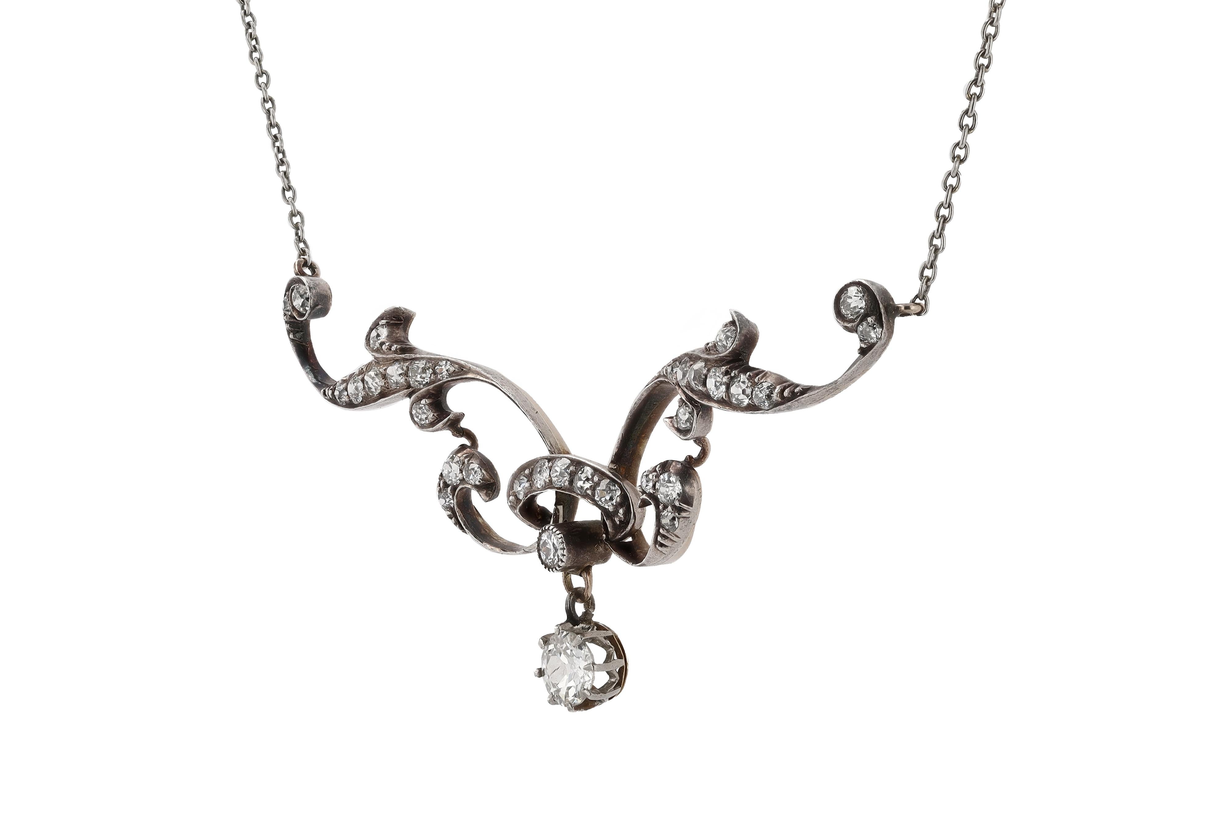 Belle Epoque Diamant-Halskette „Lavalier“ (Alteuropäischer Schliff) im Angebot