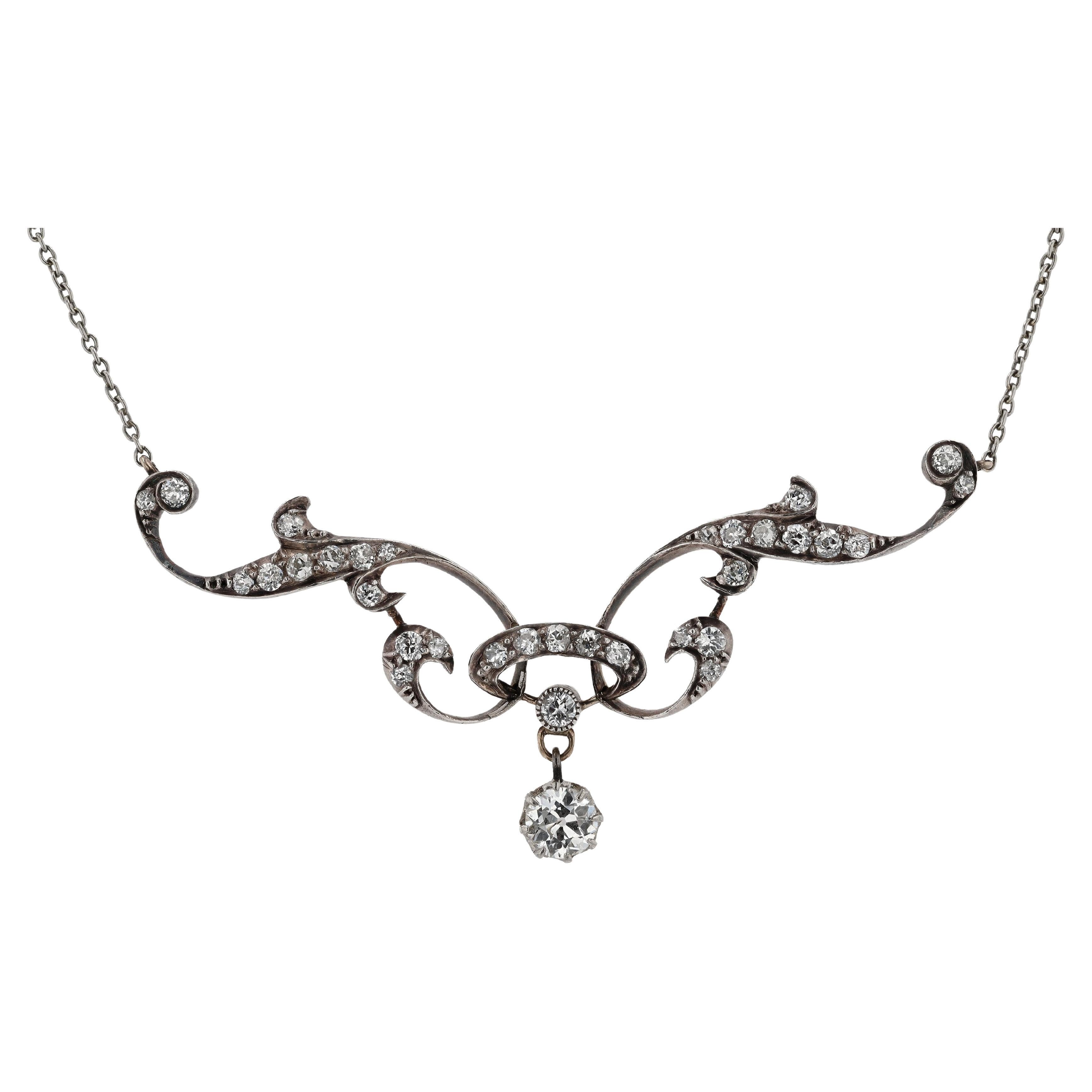 Belle Epoque Diamond Lavalier Necklace For Sale