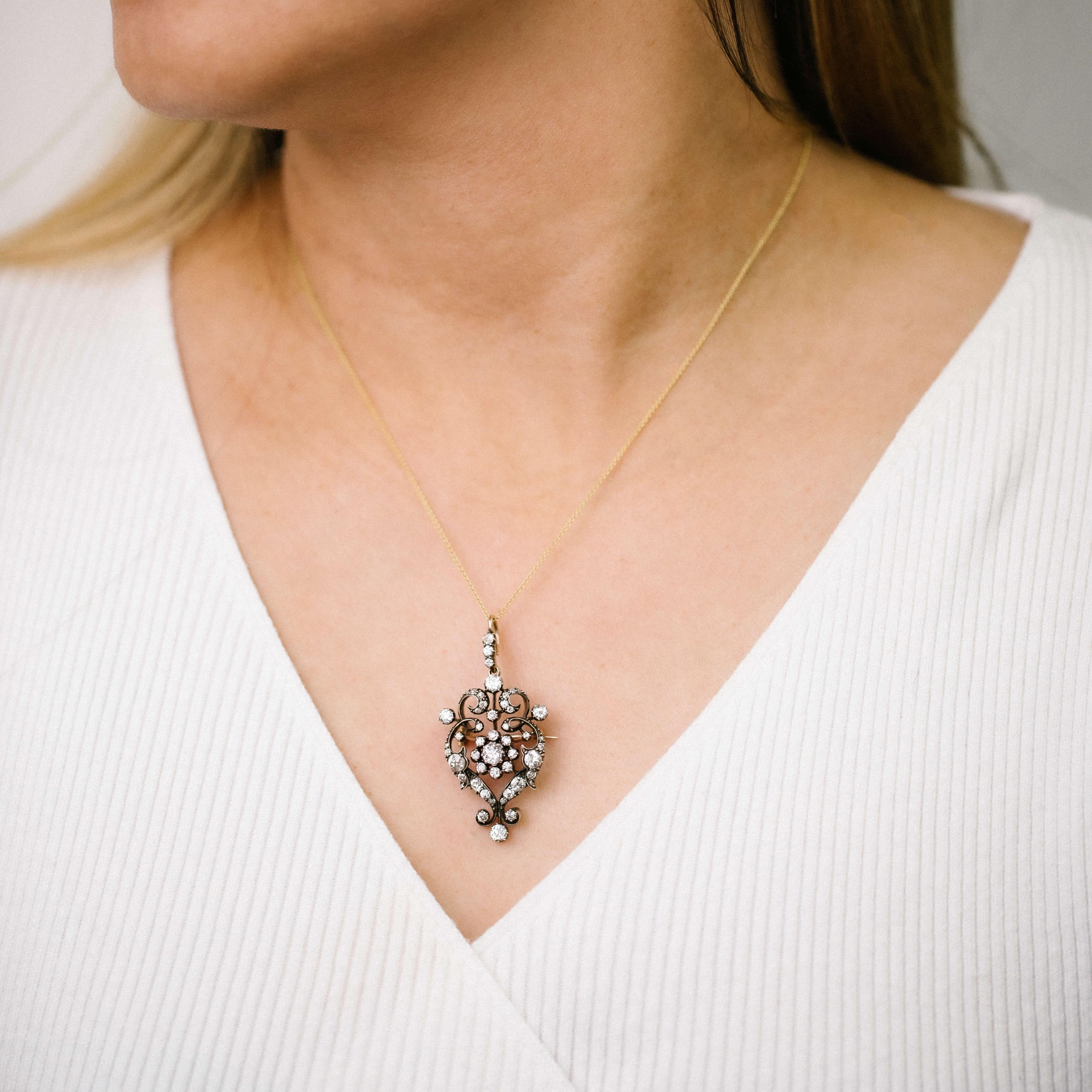 Belle Époque Belle Epoque Diamond Pendant Brooch Circa 1900s For Sale
