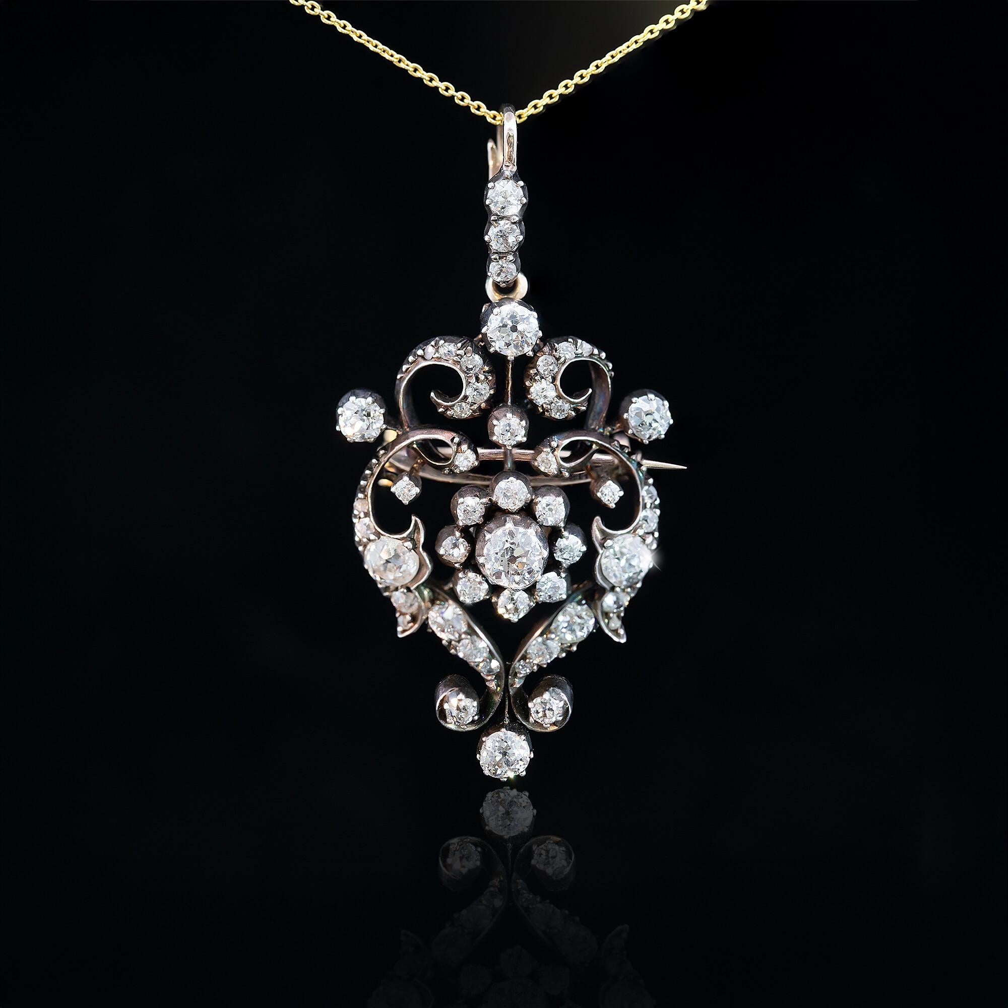 Belle Epoque Diamond Pendant Brooch Circa 1900s For Sale 1