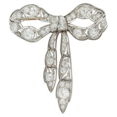 Belle Èpoque Diamond Platinum Antique Lace En Tremblant Bow Brooch