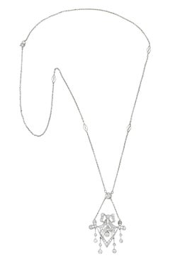 Belle Epoque Diamond Platinum Ribboned Bow Station Necklace