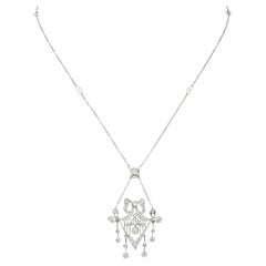 Belle Epoque Diamond Platinum Ribboned Bow Station Necklace