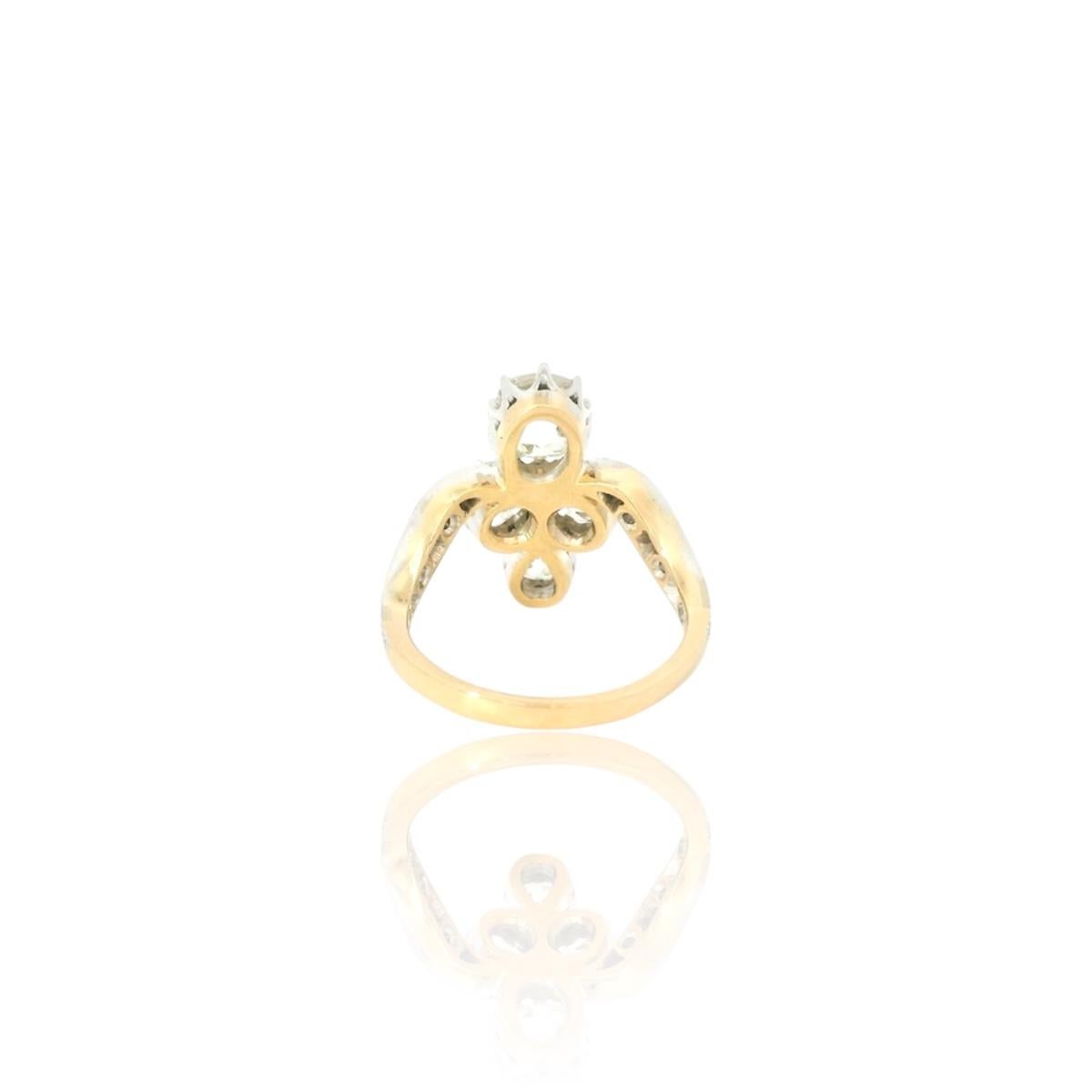 Anello Belle Epoque con diamante bicolore in oro bianco e giallo 18 carati In condizioni Nuovo in vendita a Uccle, BE