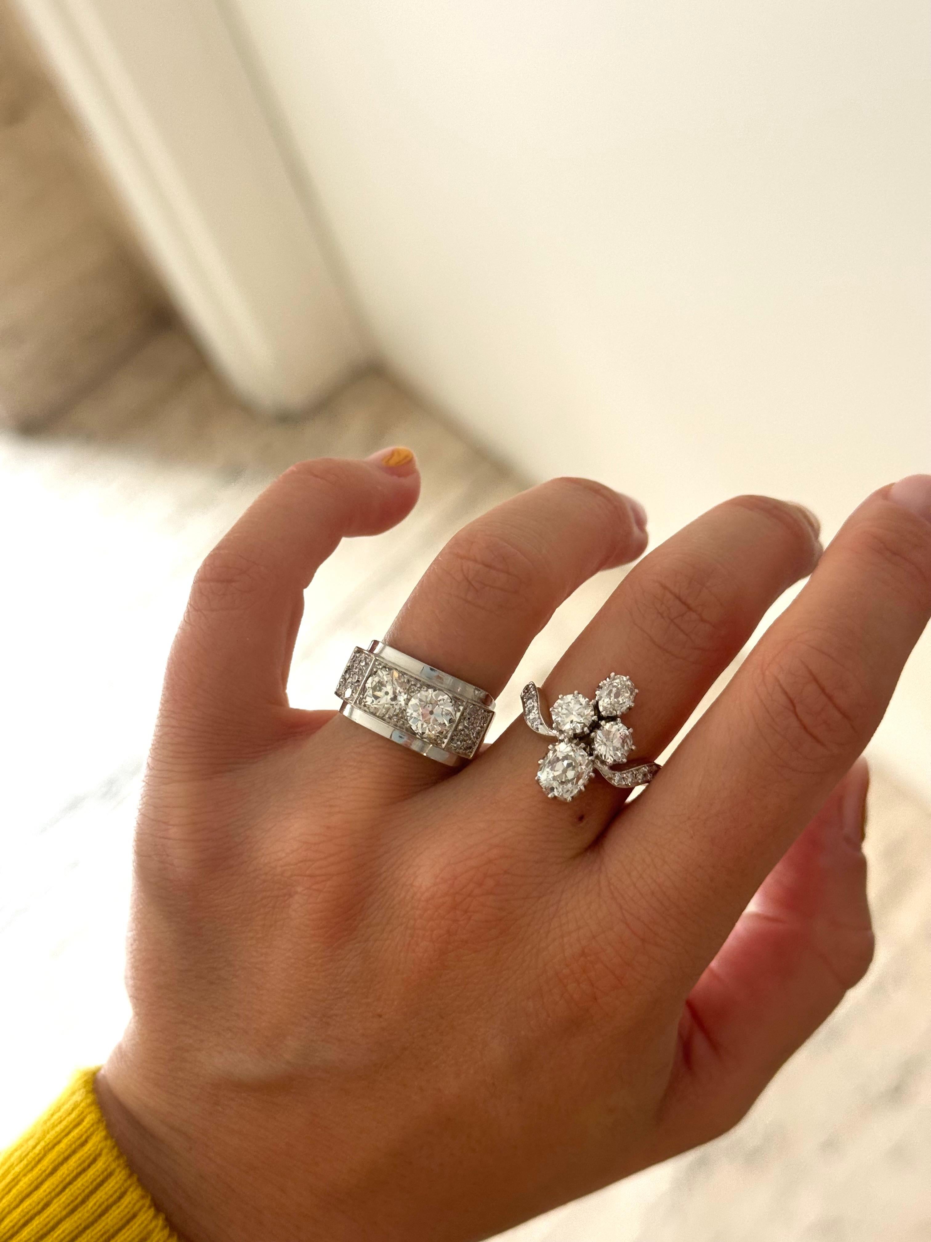 Anello Belle Epoque con diamante bicolore in oro bianco e giallo 18 carati in vendita 3