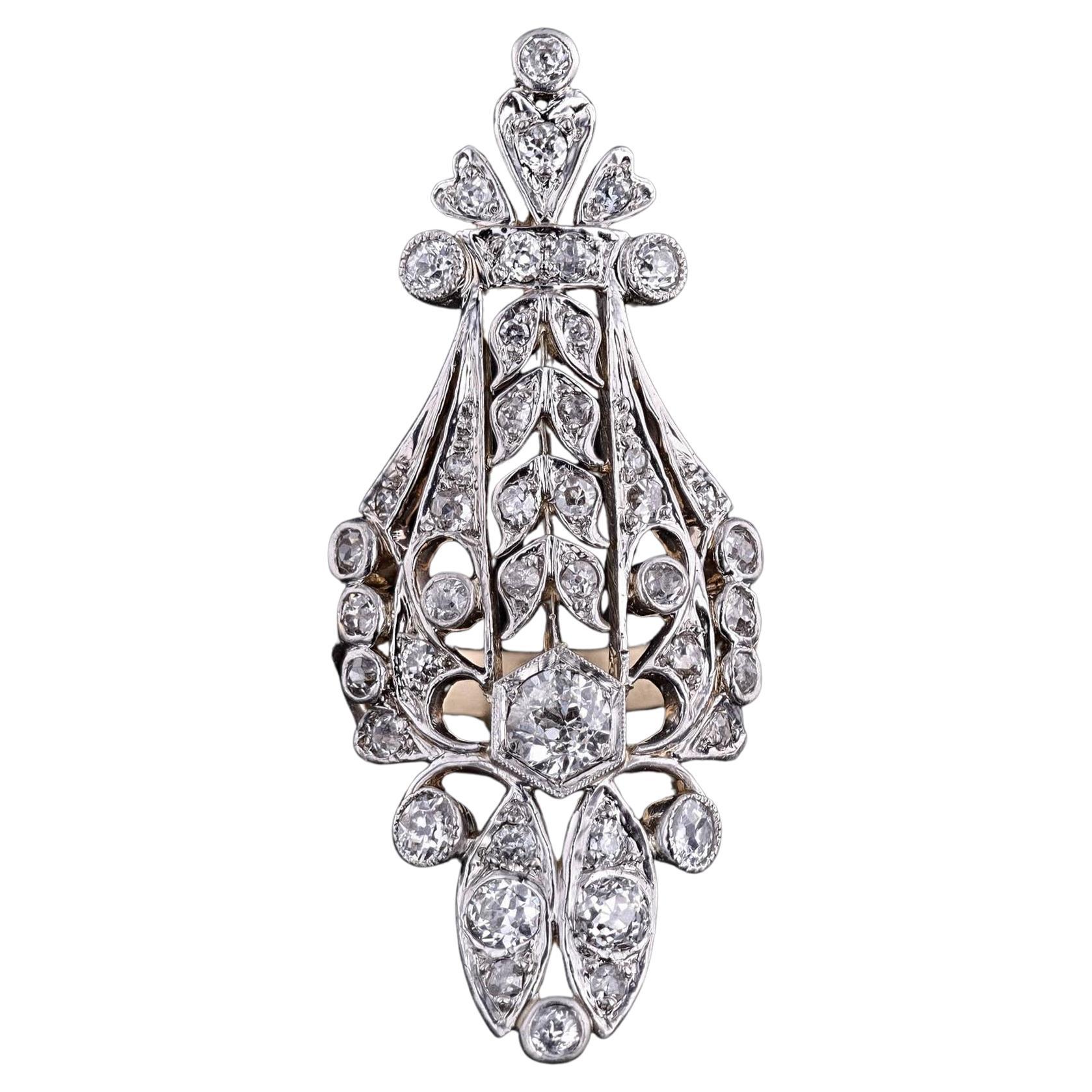Anello con diamante Belle Epoque in platino e oro 14k