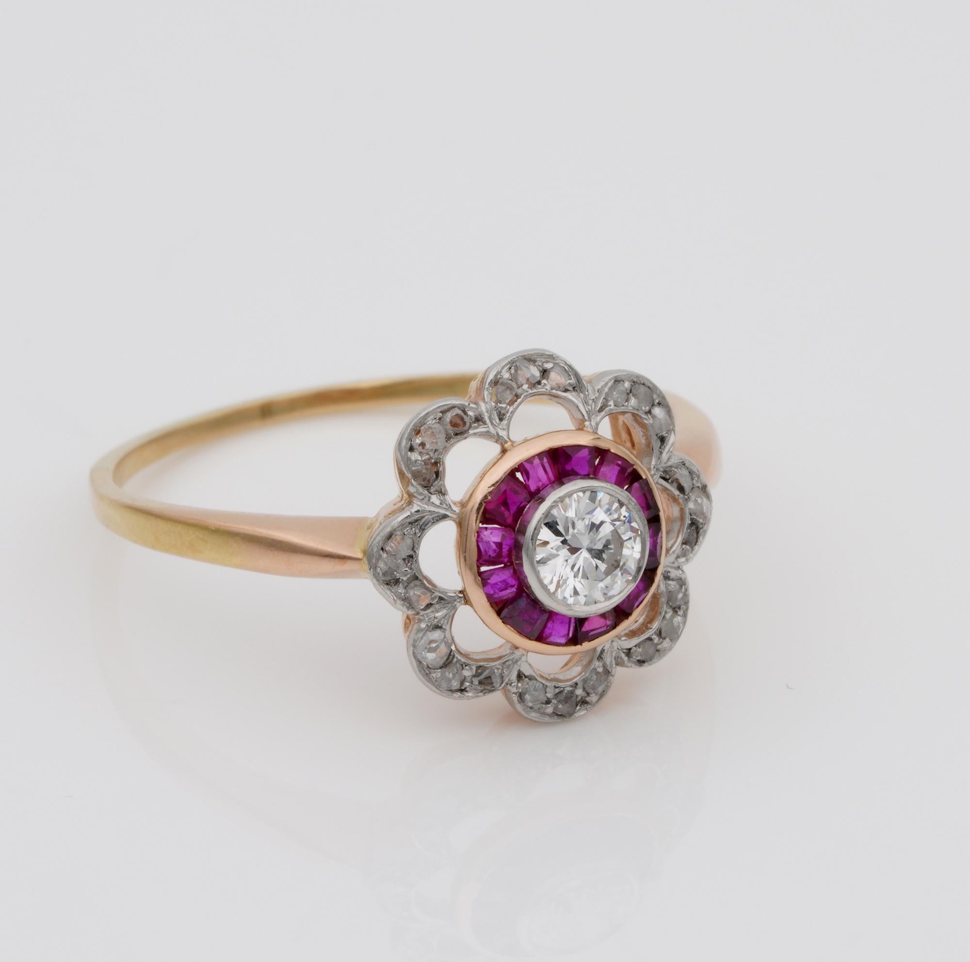 Belle Époque Belle Epoque Diamond Ruby Rare Target Ring, circa 1910 For Sale