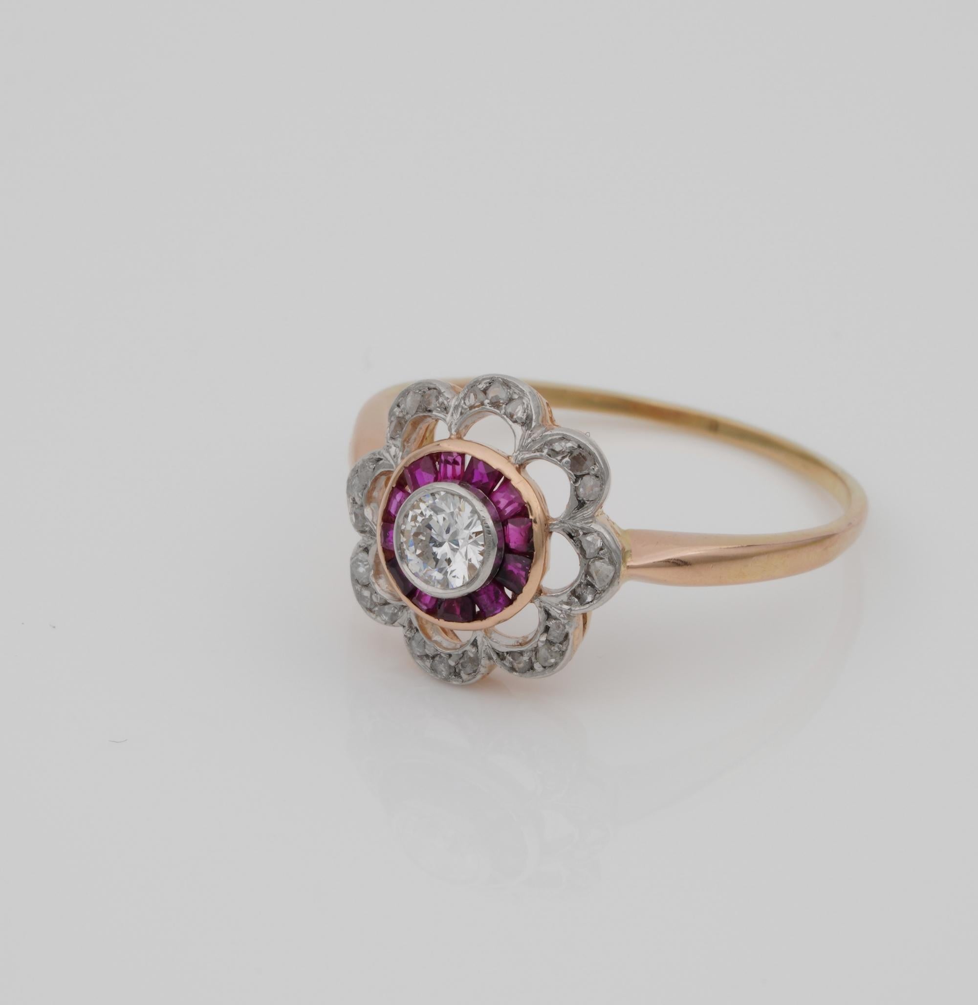 Belle Epoque Diamond Ruby Rare Target Ring, circa 1910 In Good Condition For Sale In Napoli, IT