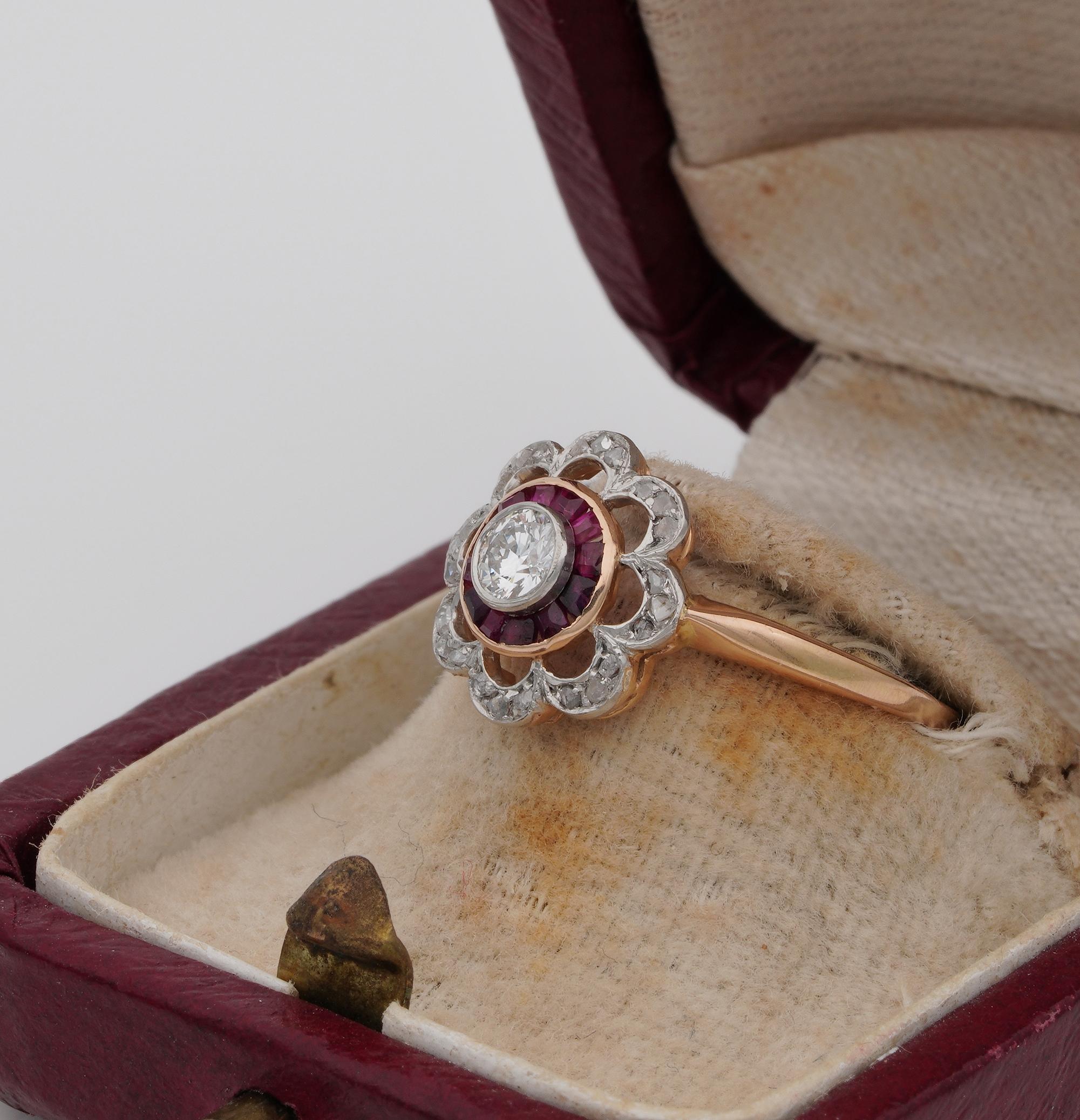 Women's Belle Epoque Diamond Ruby Rare Target Ring, circa 1910 For Sale