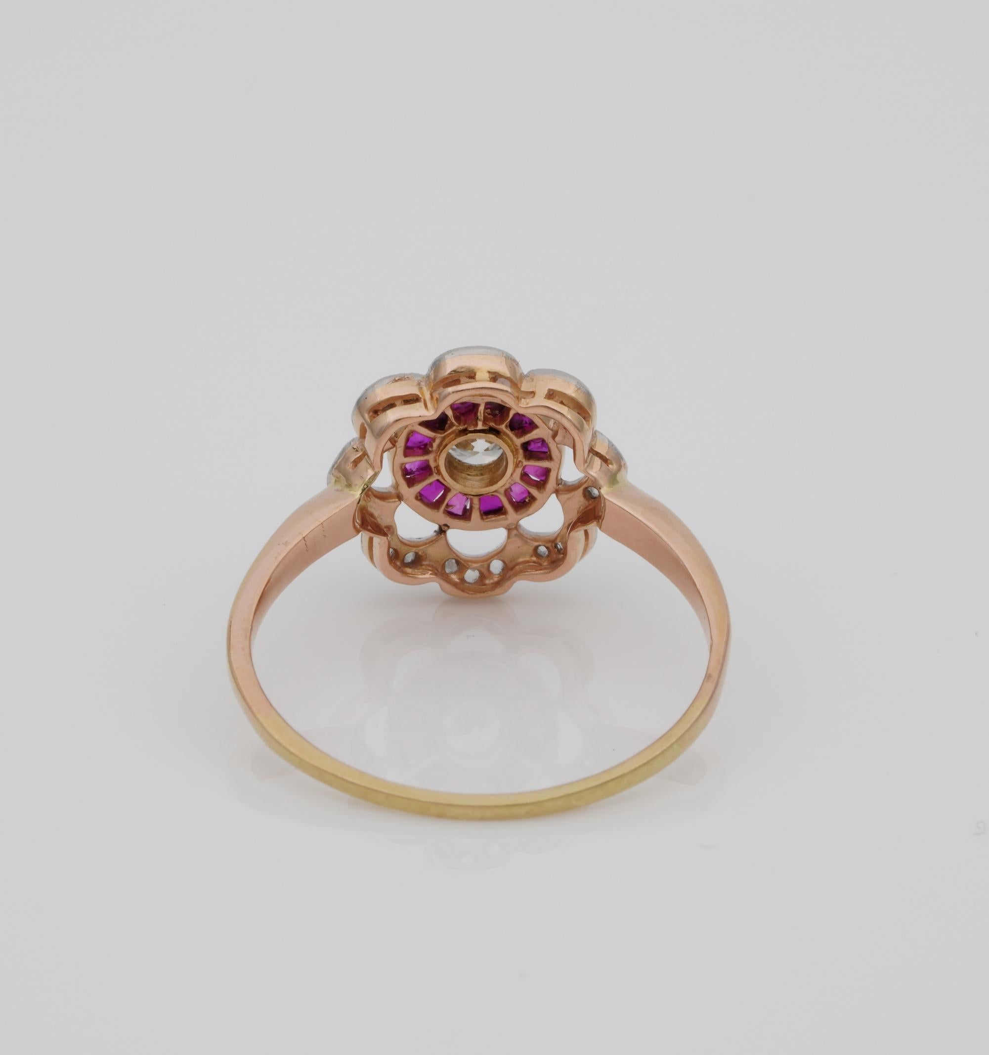 Belle Epoque Diamond Ruby Rare Target Ring, circa 1910 For Sale 2