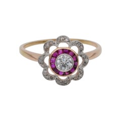 Belle Epoque Diamond Ruby Rare Target Ring, circa 1910