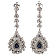 Belle Epoque Diamond Sapphire Long Drop Earrings Platinum