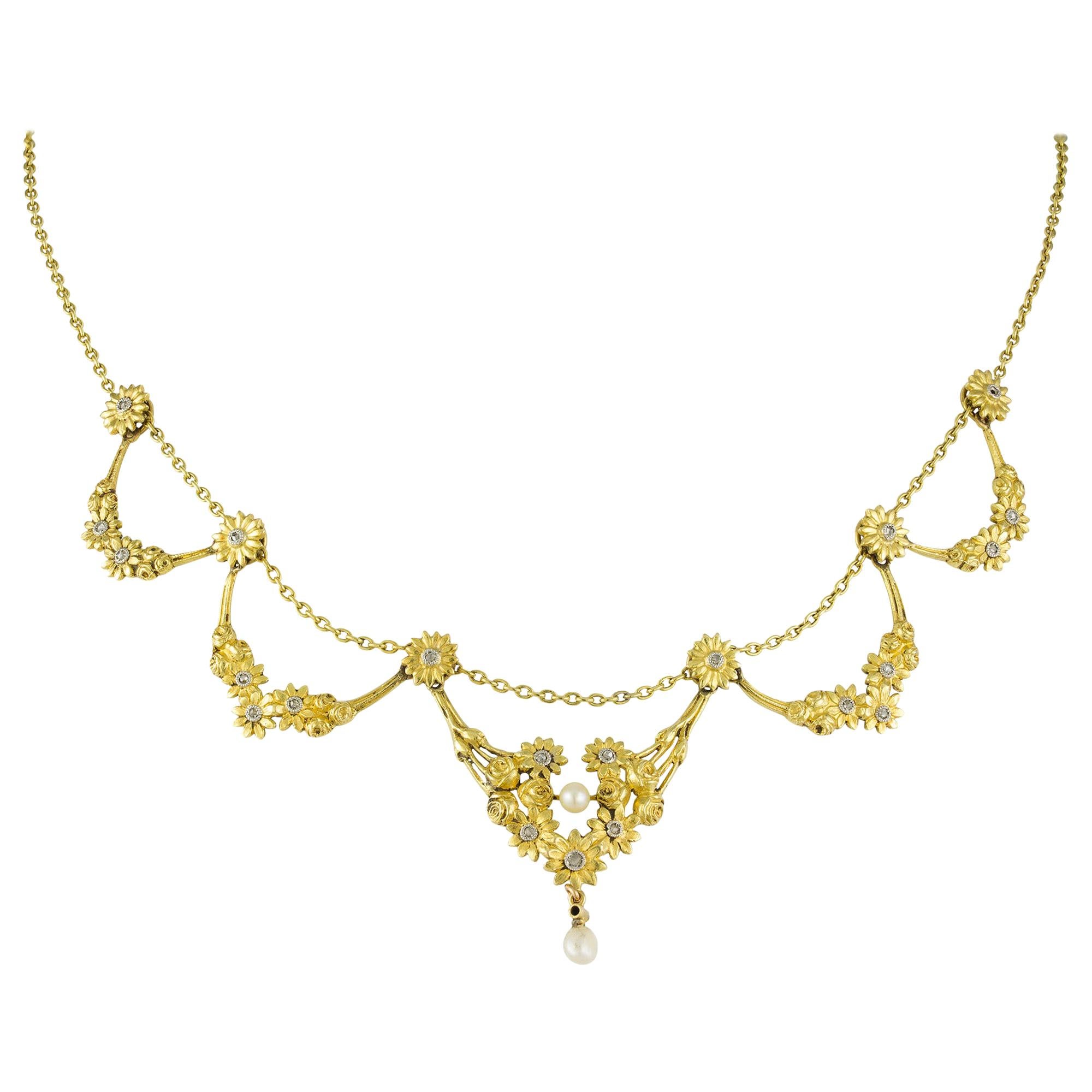 Belle Époque Diamond-Set Floral Swag Necklace