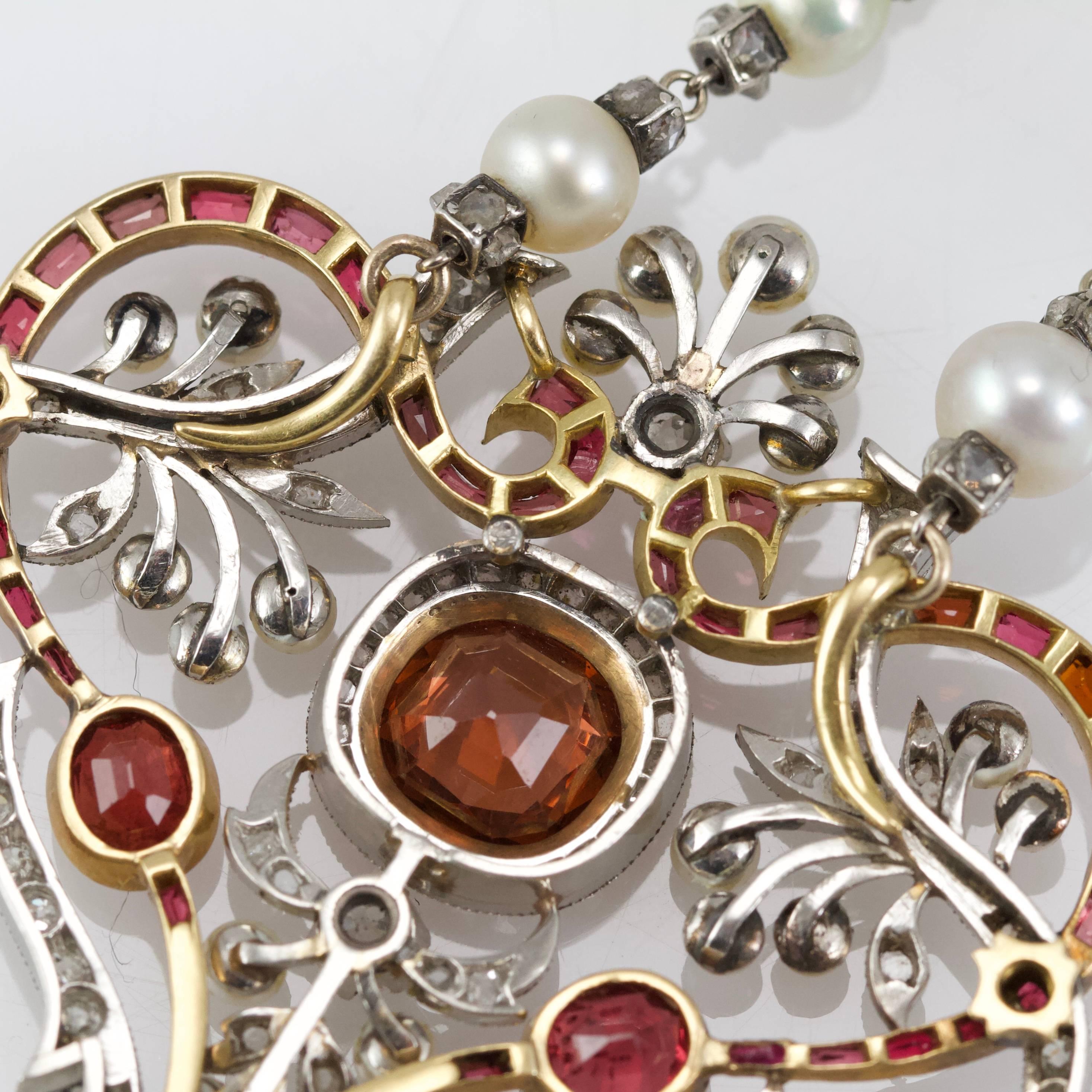 Belle Epoque Diamond, Spinelle, Garnet and Pearls Necklace from Paris 2