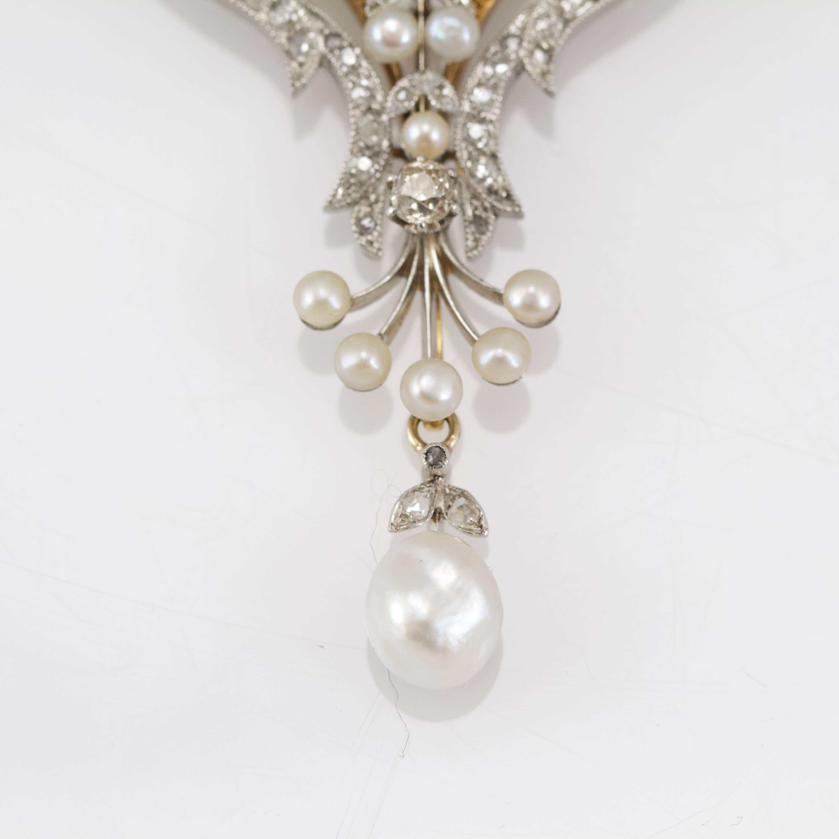 Belle Epoque Diamond, Spinelle, Garnet and Pearls Necklace from Paris 5