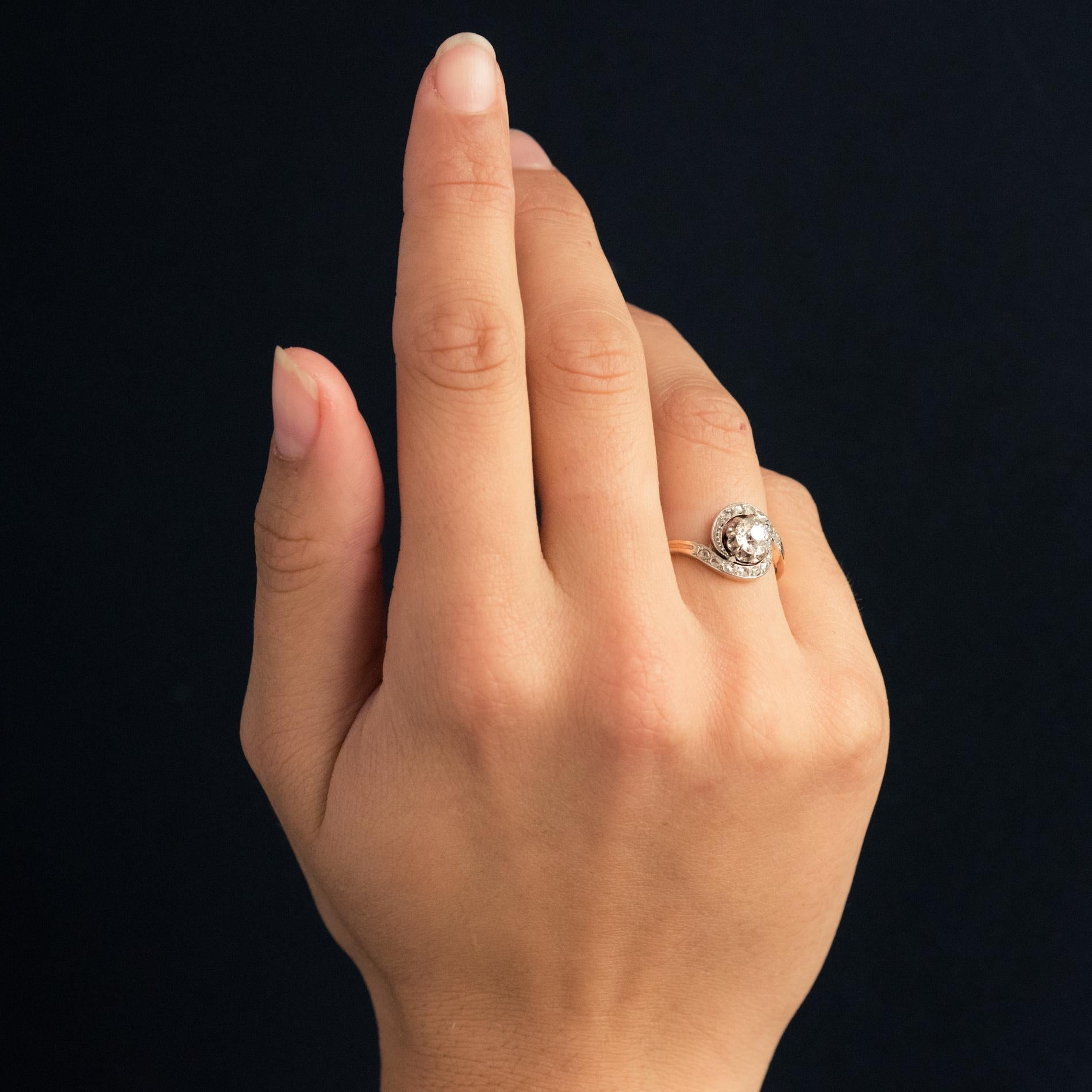 Belle Époque Diamanten 18 Karat Gelbgold Platin Wirbel Ring 7