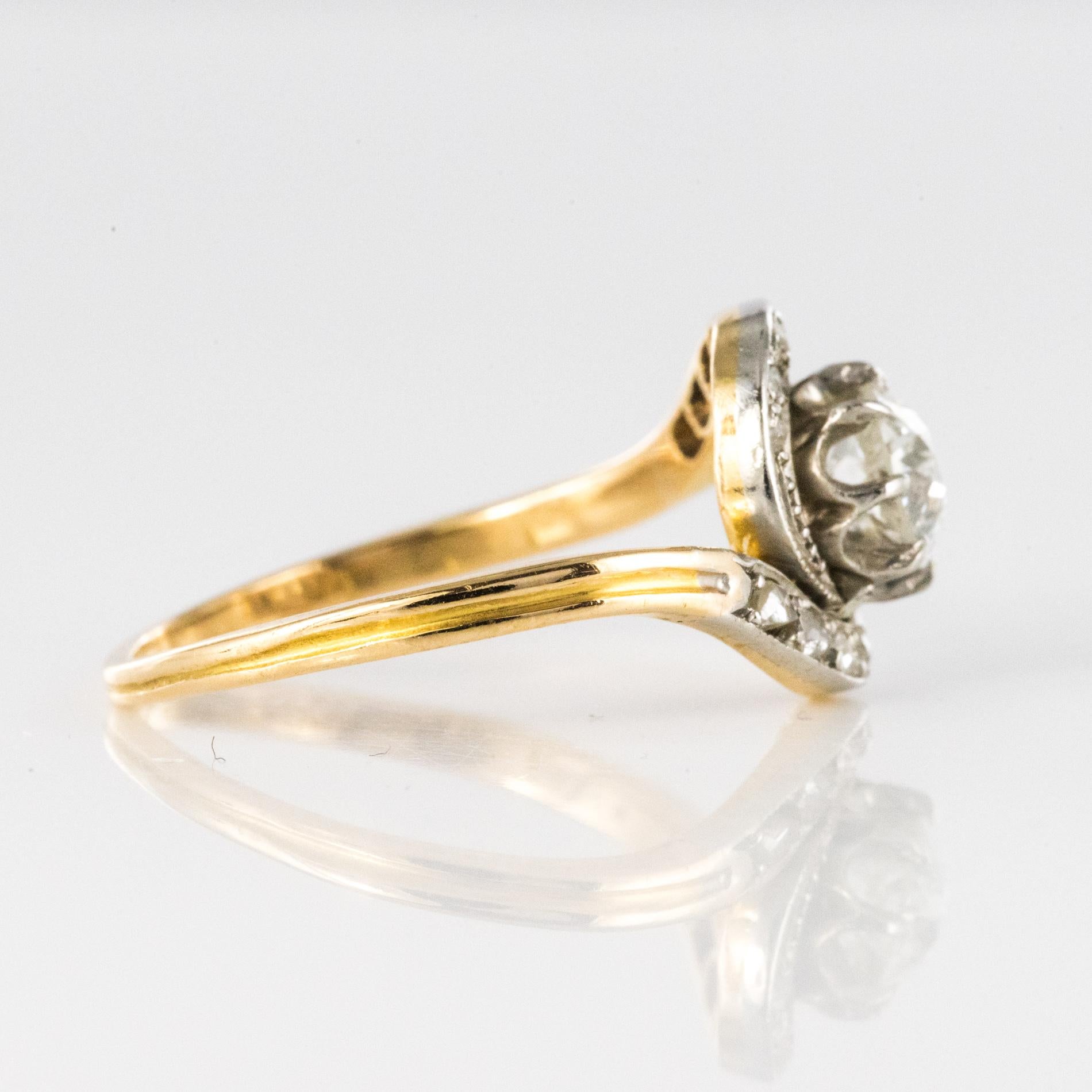 Belle Époque Diamanten 18 Karat Gelbgold Platin Wirbel Ring 8