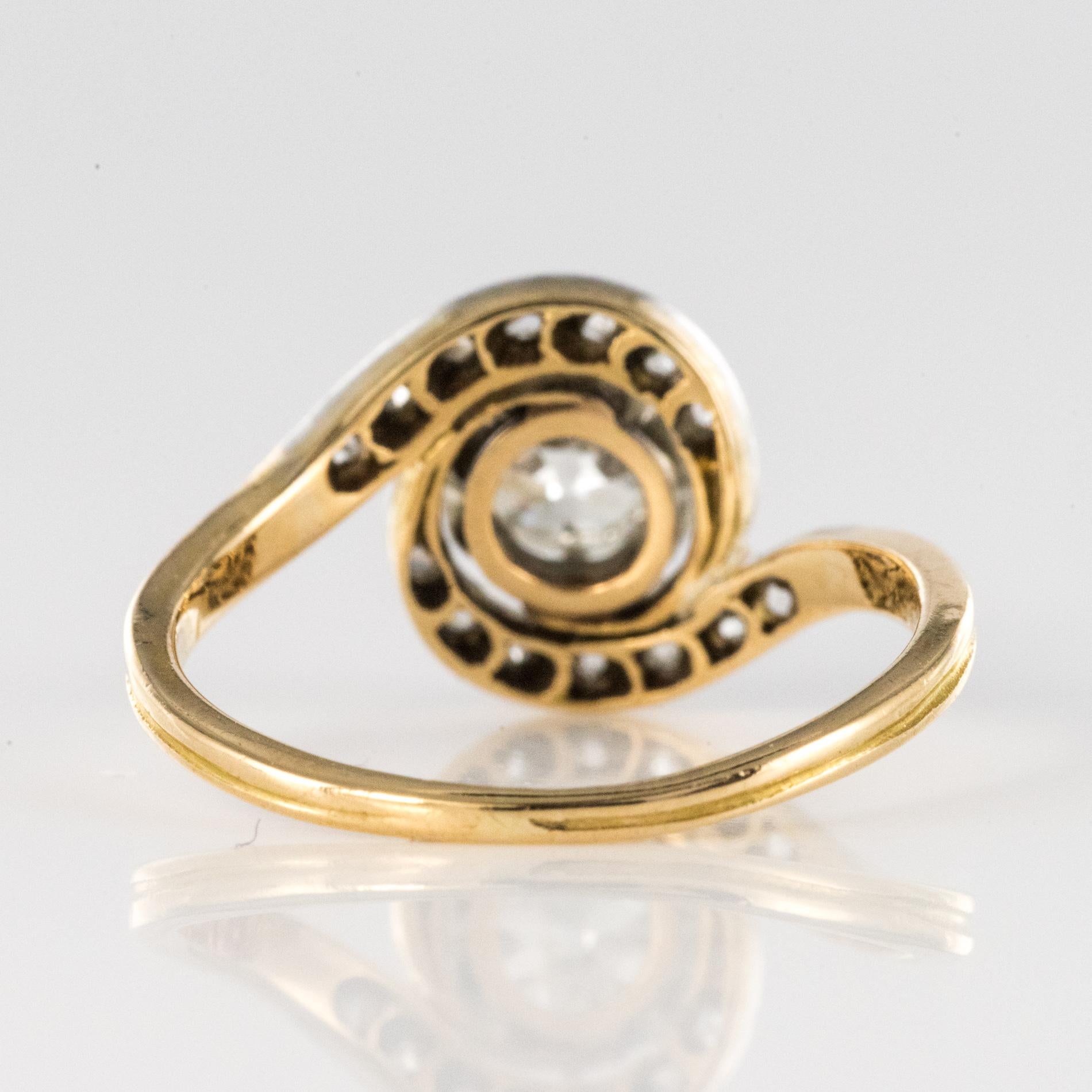 Belle Époque Diamanten 18 Karat Gelbgold Platin Wirbel Ring 9