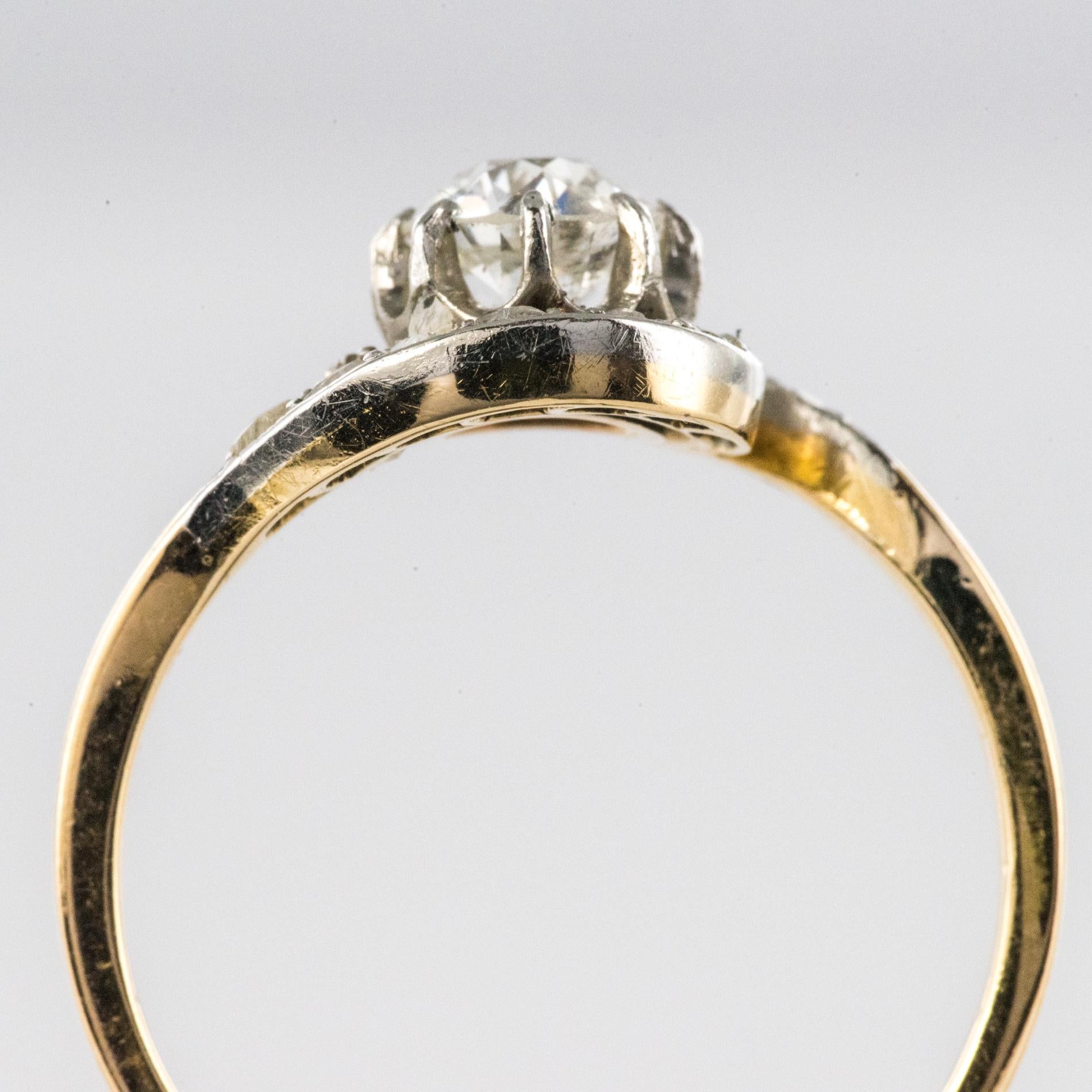 Belle Époque Diamanten 18 Karat Gelbgold Platin Wirbel Ring 10