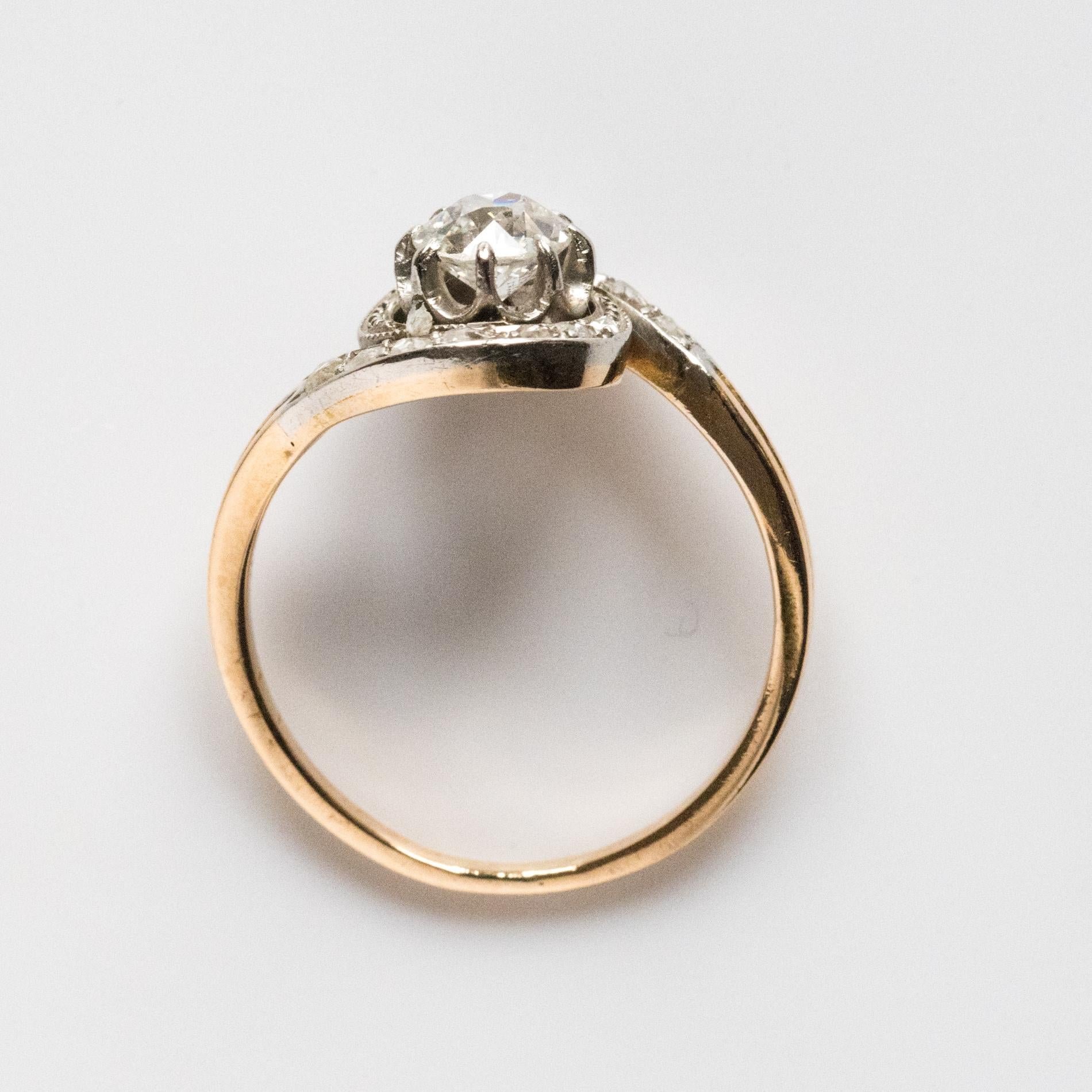Belle Époque Diamanten 18 Karat Gelbgold Platin Wirbel Ring 11