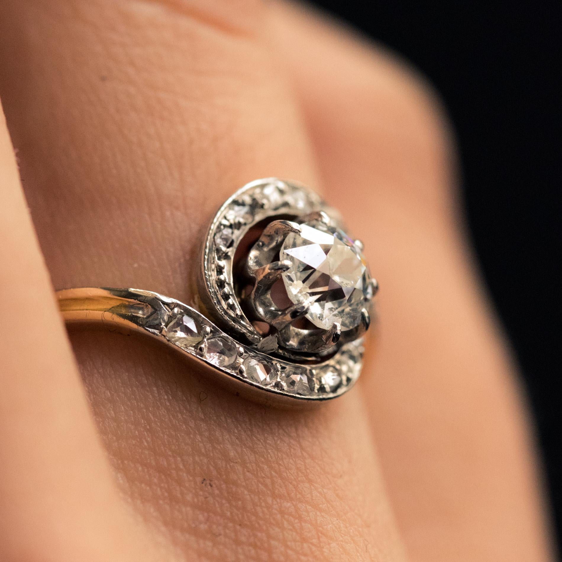 Belle Époque Diamanten 18 Karat Gelbgold Platin Wirbel Ring 3