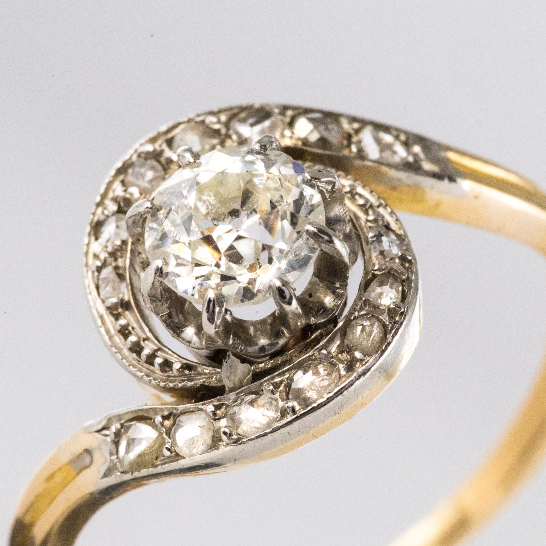Belle Époque Diamanten 18 Karat Gelbgold Platin Wirbel Ring 4